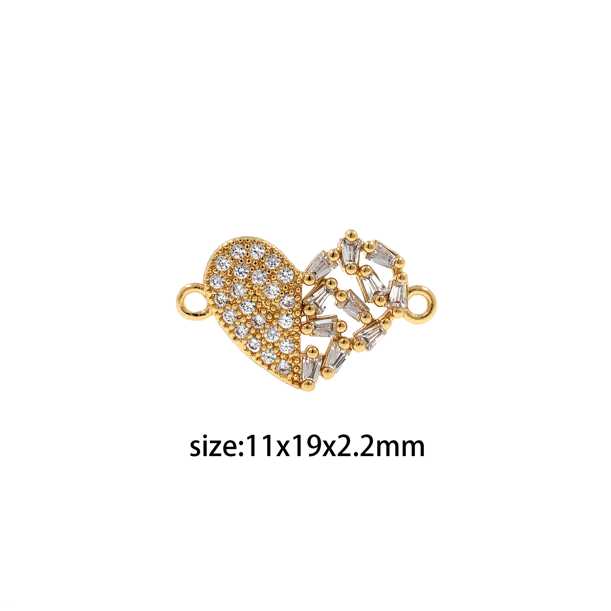 18K Gold Filled Heart Connector,CZ Micro Pave Heart Charm Necklace Bracelet for DIY Jewelry Making Supply