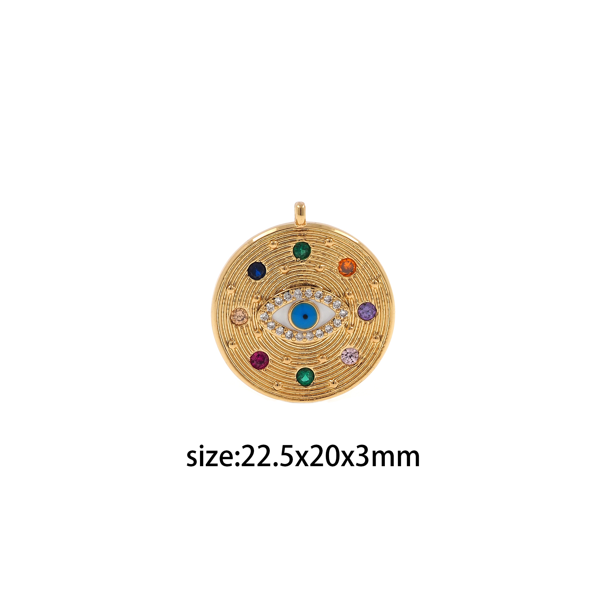 18K Gold Filled Evil Eye Coin Pendant,Colorful Zircon Evil Eye Charm Earrings Necklace for DIY Jewelry Making Supply