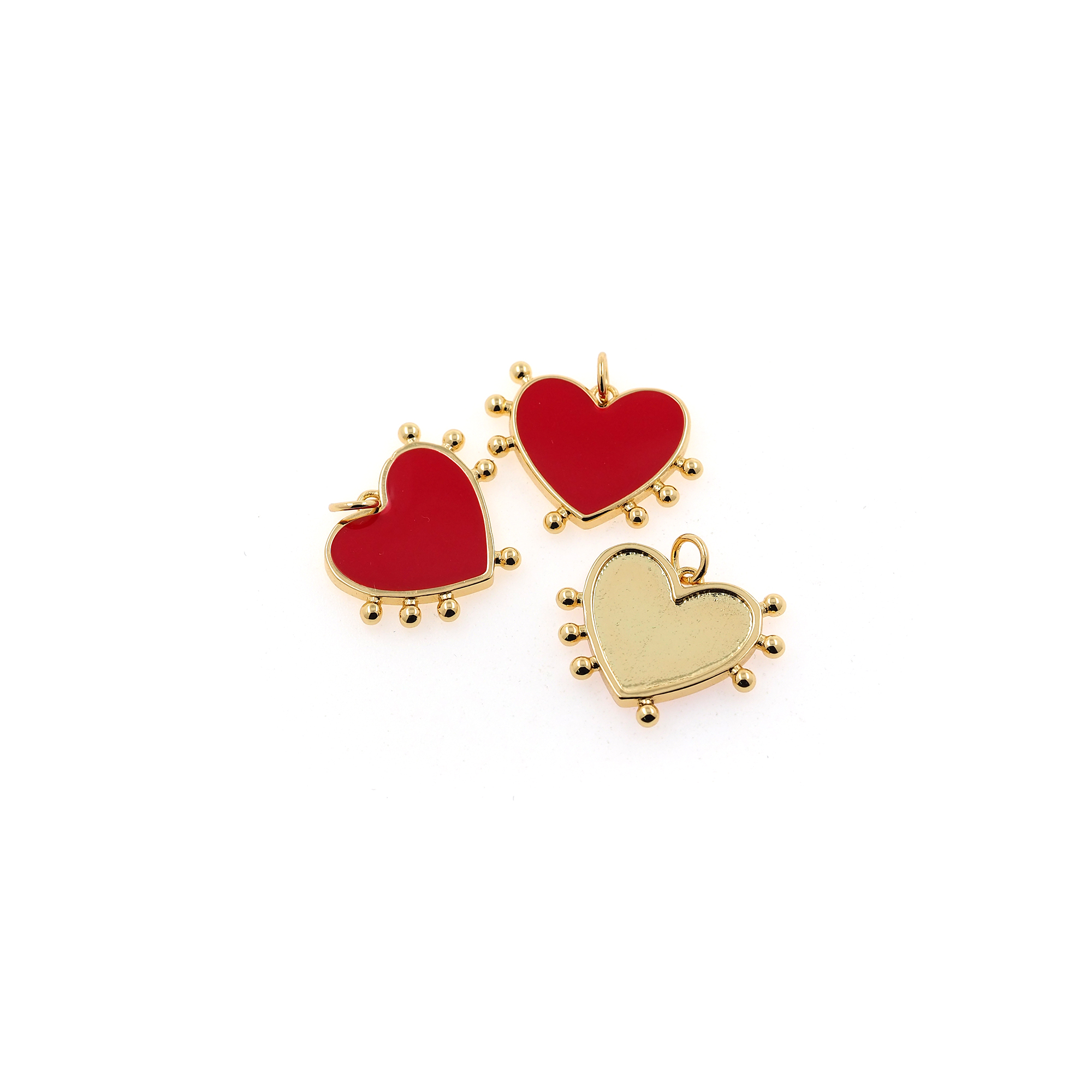 18K Gold Filled Heart Pendant,Enamel Love Heart Charm Earrings Necklace for DIY Jewelry Making Supply