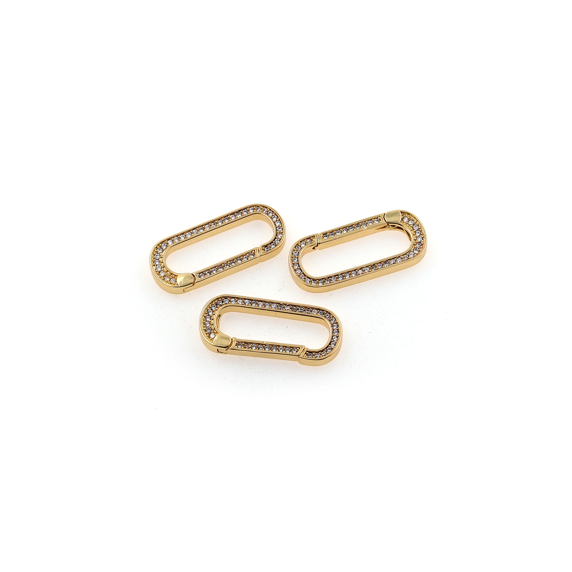 18K Gold Filled Oval Carabiner Clips,CZ Micro Pave Oval Spring Push Gate Clasp Bracelet Necklace for DIY Jewelry Finding Necklace Bracelet