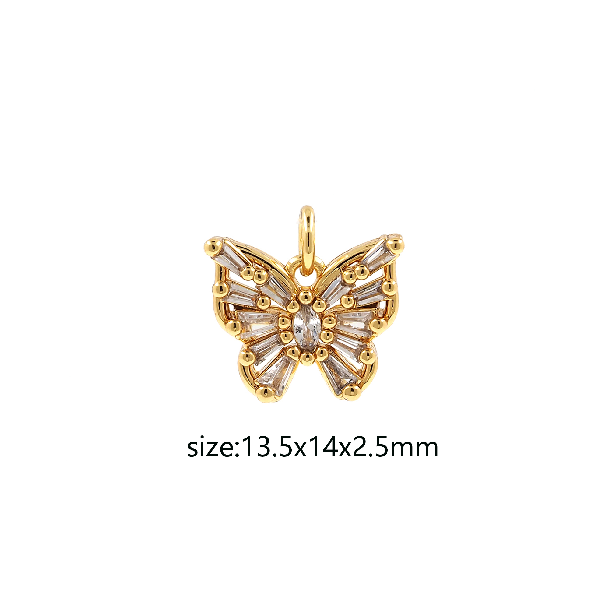 18K Gold Filled Butterfly Pendant,Insect Charm,CZ Micro Pave Butterfly Earrings Necklace for DIY Jewelry Making Supply