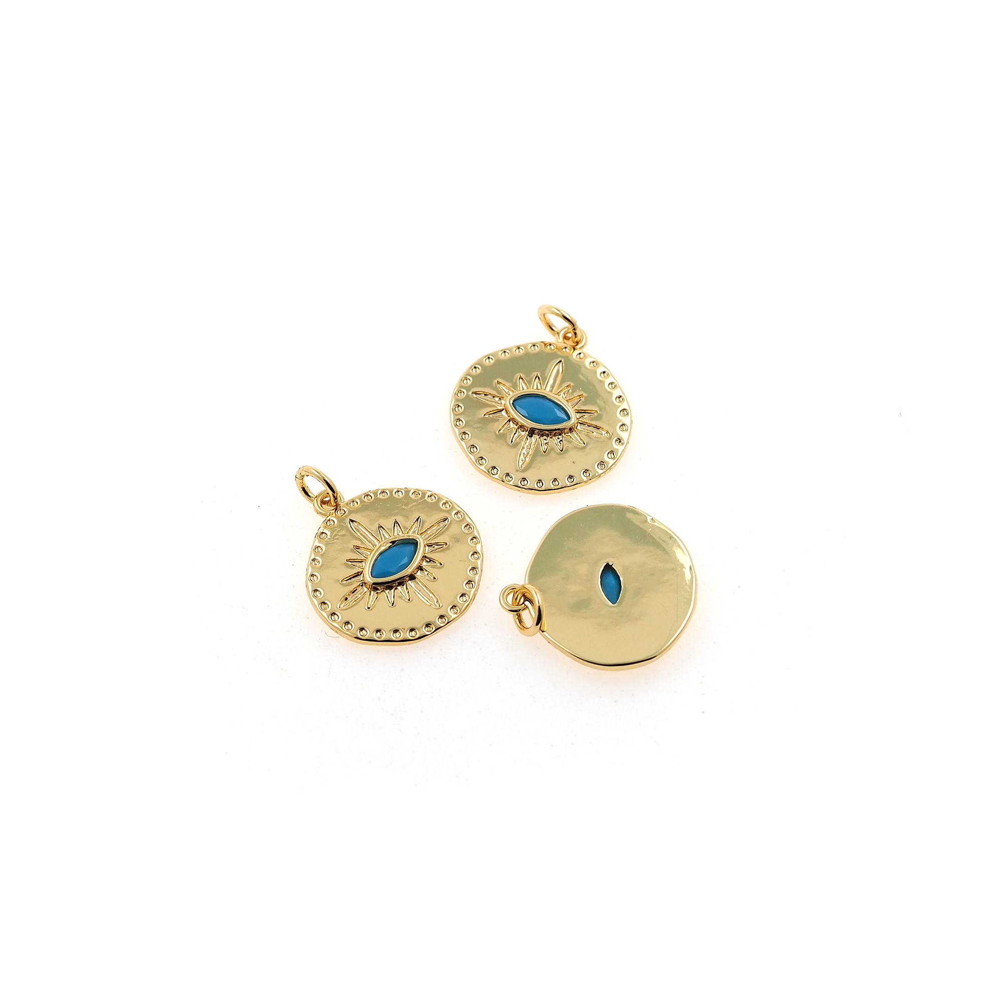 18K Gold Filled Evil Eye Coin Pendant,Round Evil Eye Charm Earrings Necklace for DIY Jewelry Making Supply