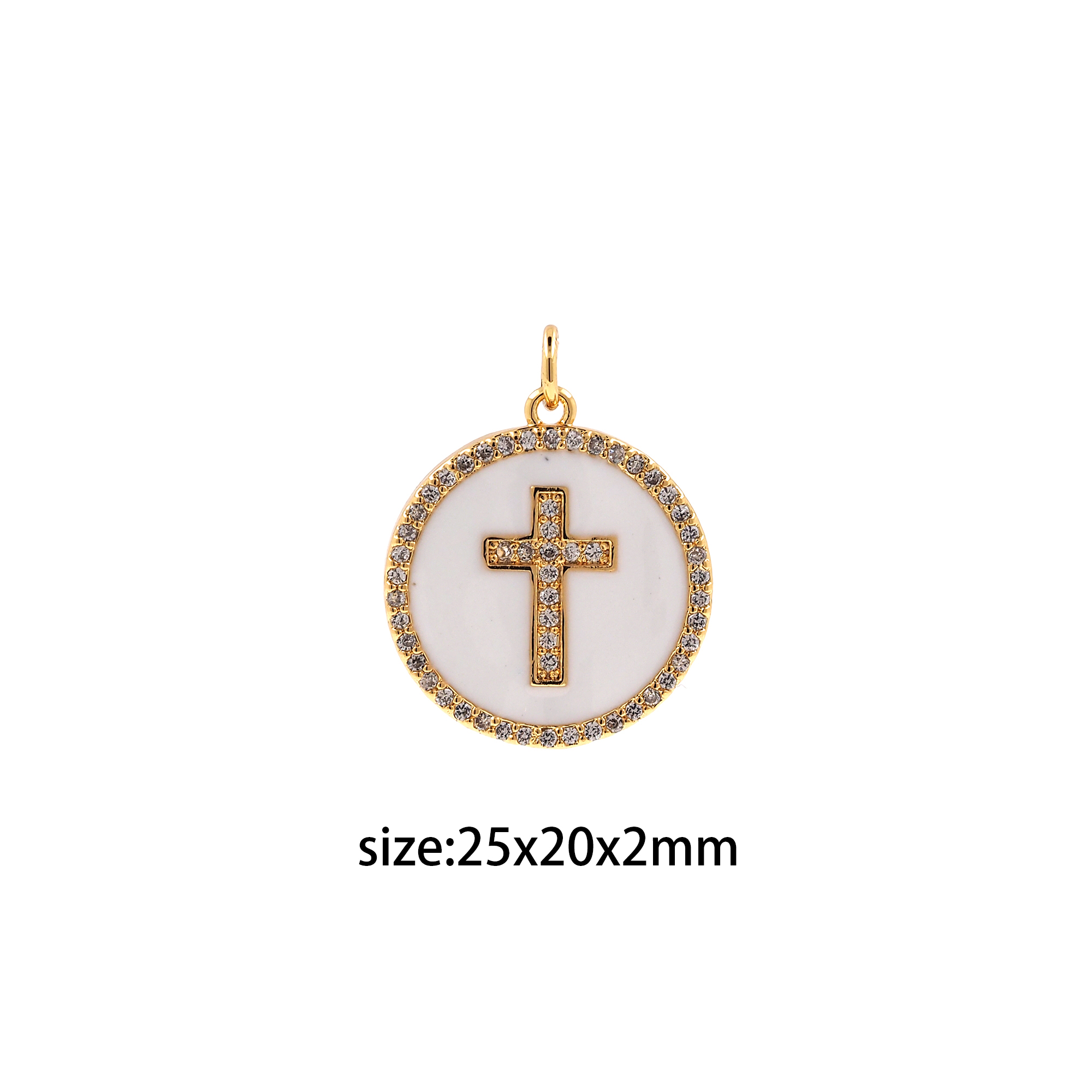 18K Gold Filled Cross Coin Pendant,Religious Charm,Enamel Cross Earrings Necklace for DIY Jewelry Making Supply