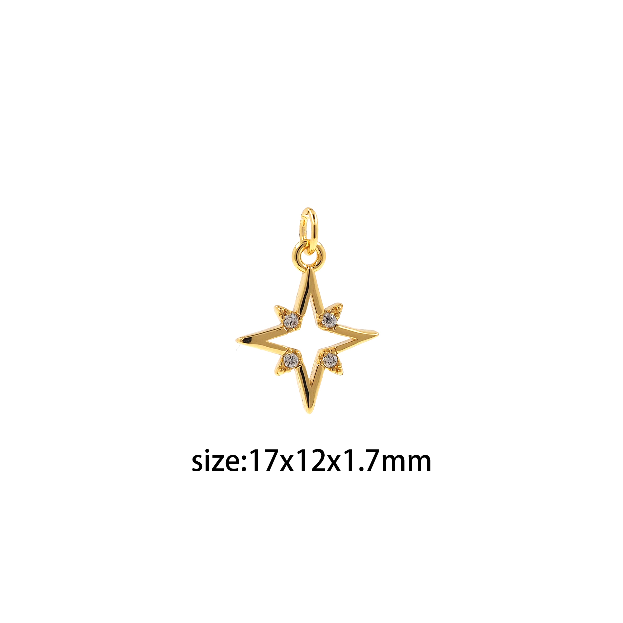 18K Gold Filled North Star Pendant,Celestial Charm,CZ Micro Pave North Star Earrings Necklace for DIY Jewelry Making Supply