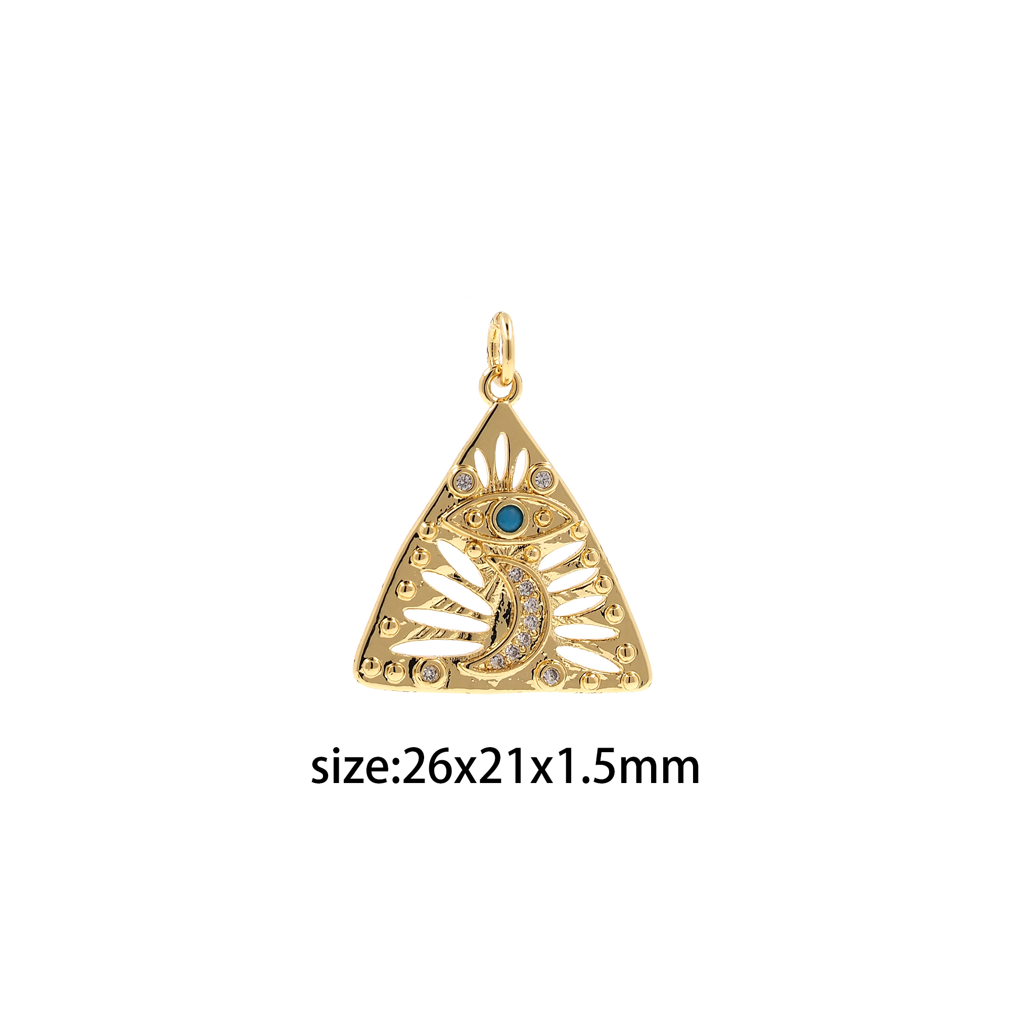 18K Gold Filled Evil Eye Pendant,CZ Micro Pave Triangle Eye Charm Earrings Necklace for DIY Jewelry Making Supply