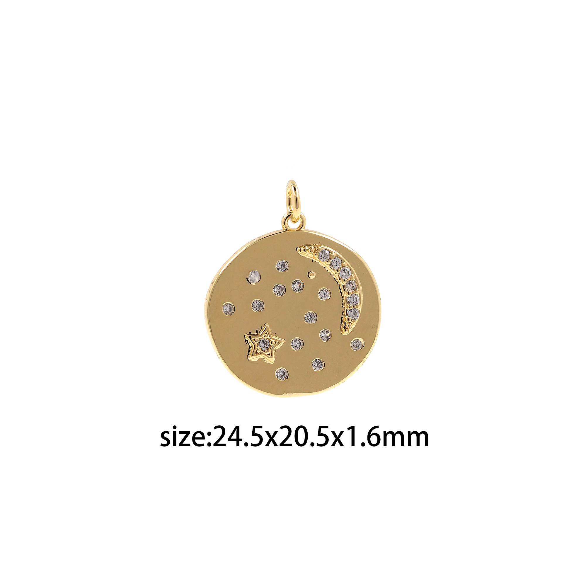 18K Gold Filled Star Moon Coin Pendant,CZ Micro Pave Star Moon Charm Earrings Necklace for DIY Jewelry Making Supply