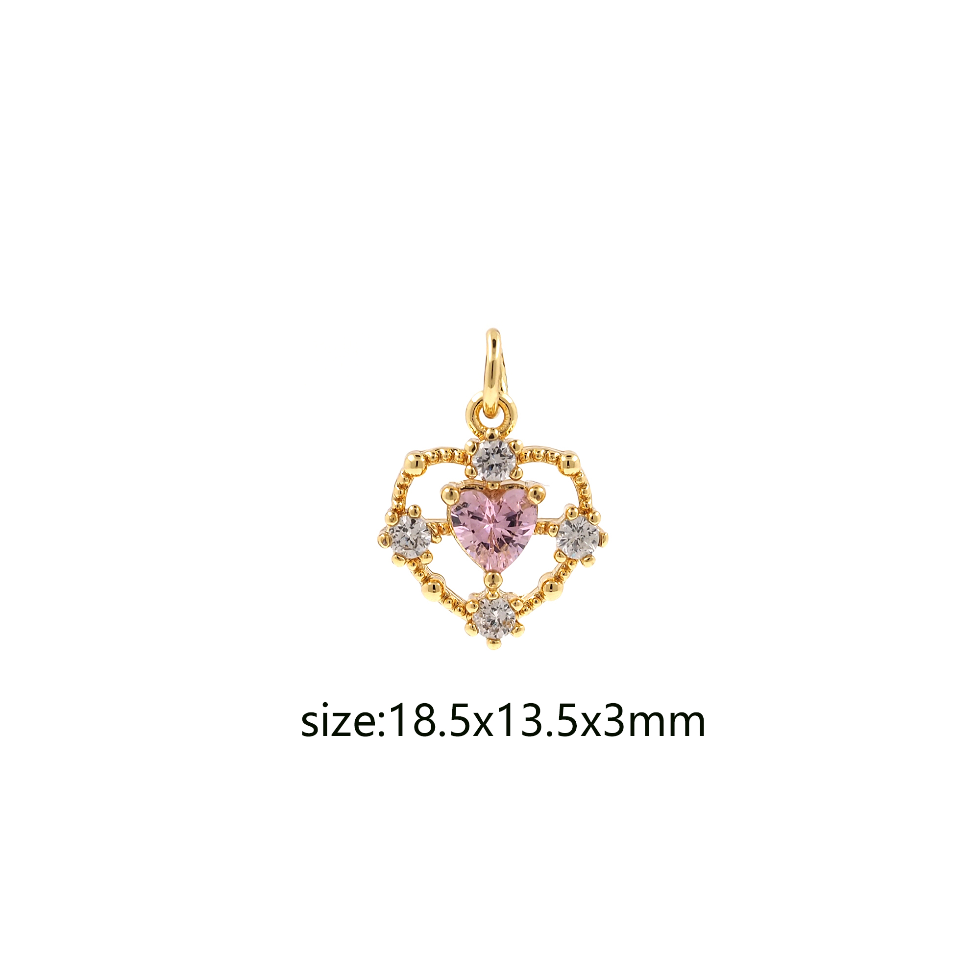 18K Gold Filled Heart Pendant,CZ Micro Pave Heart Earrings Necklace for DIY Jewelry Making Supply