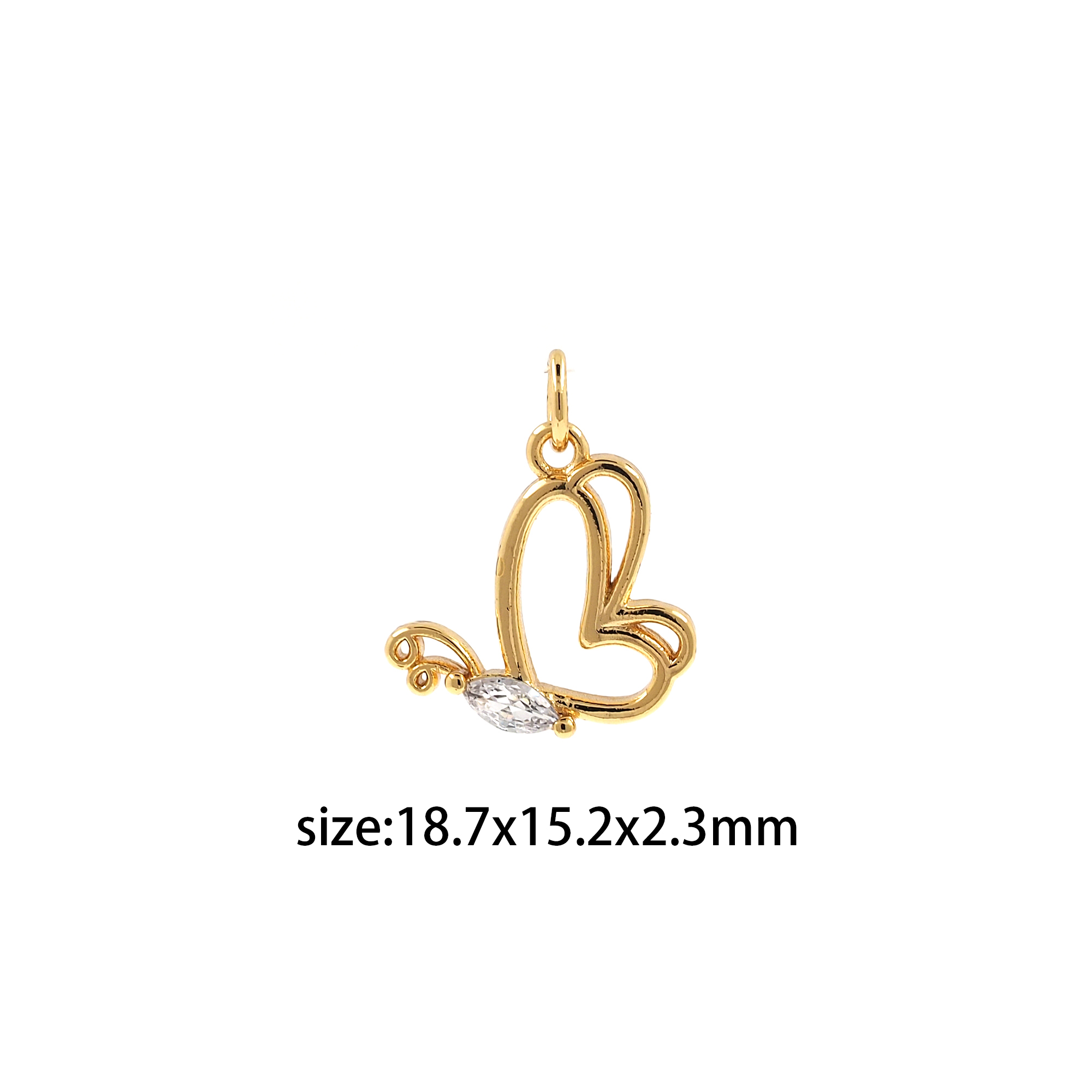 18K Gold Filled Butterfly Pendant,CZ Micro Pave Cute Butterfly Earrings Necklace for DIY Jewelry Making Supply