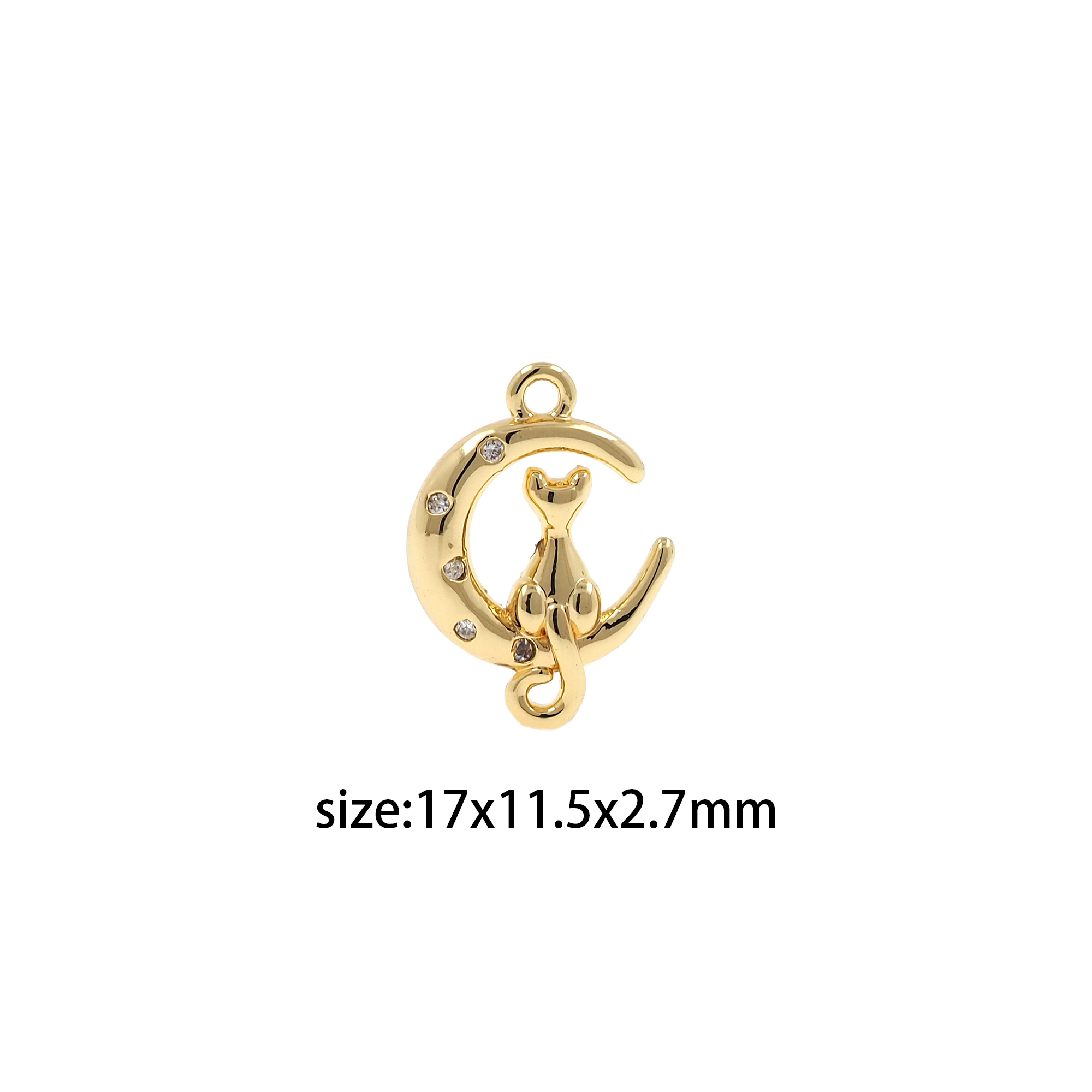 18K Gold Filled Cat Pendant,Animal Charm,CZ Micro Pave Cute Cat Earrings Necklace for DIY Jewelry Making Supply
