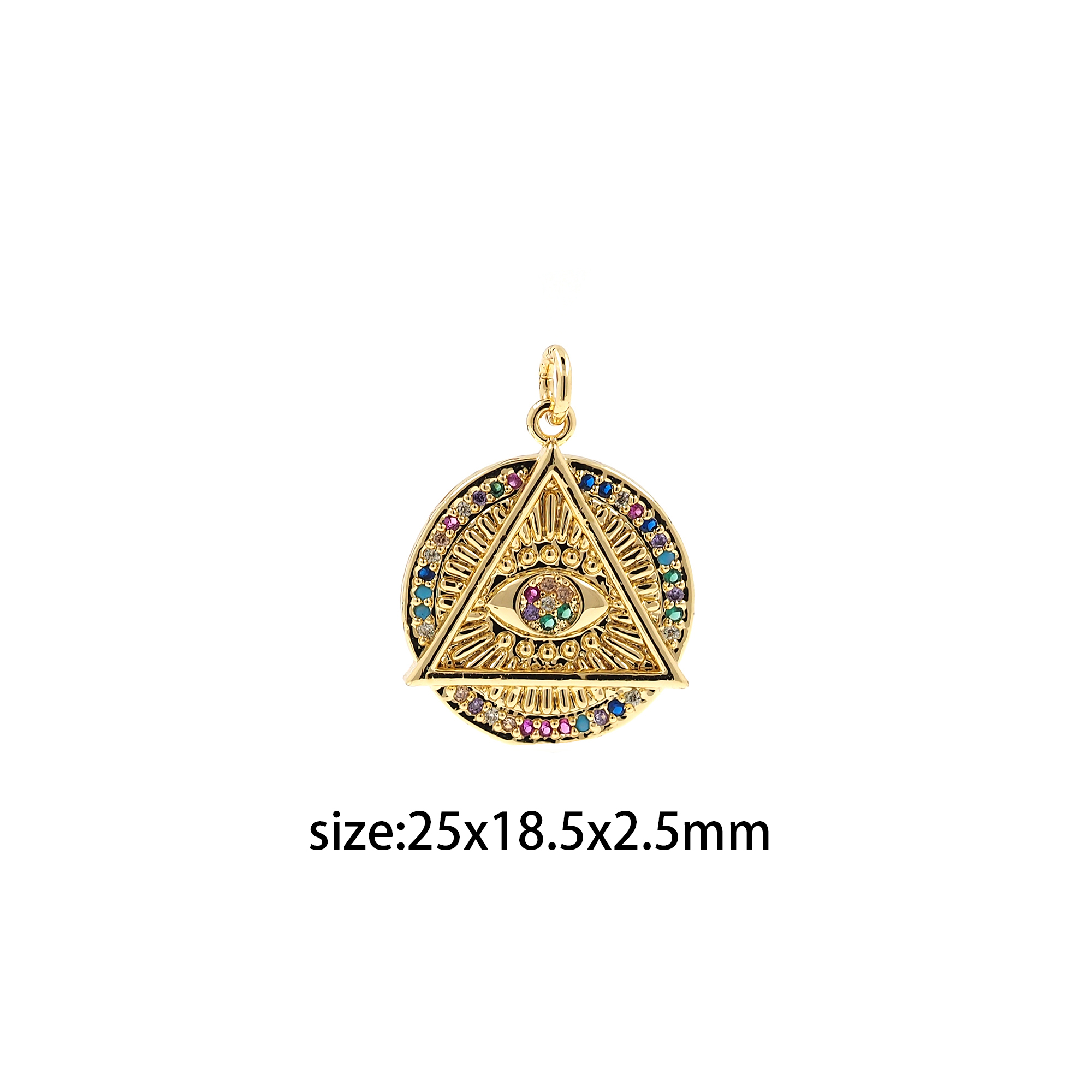 18K Gold Filled Round Eye Pendant,Colorful Zircon Evil Eye Charm Earrings Necklace for DIY Jewelry Making Supply