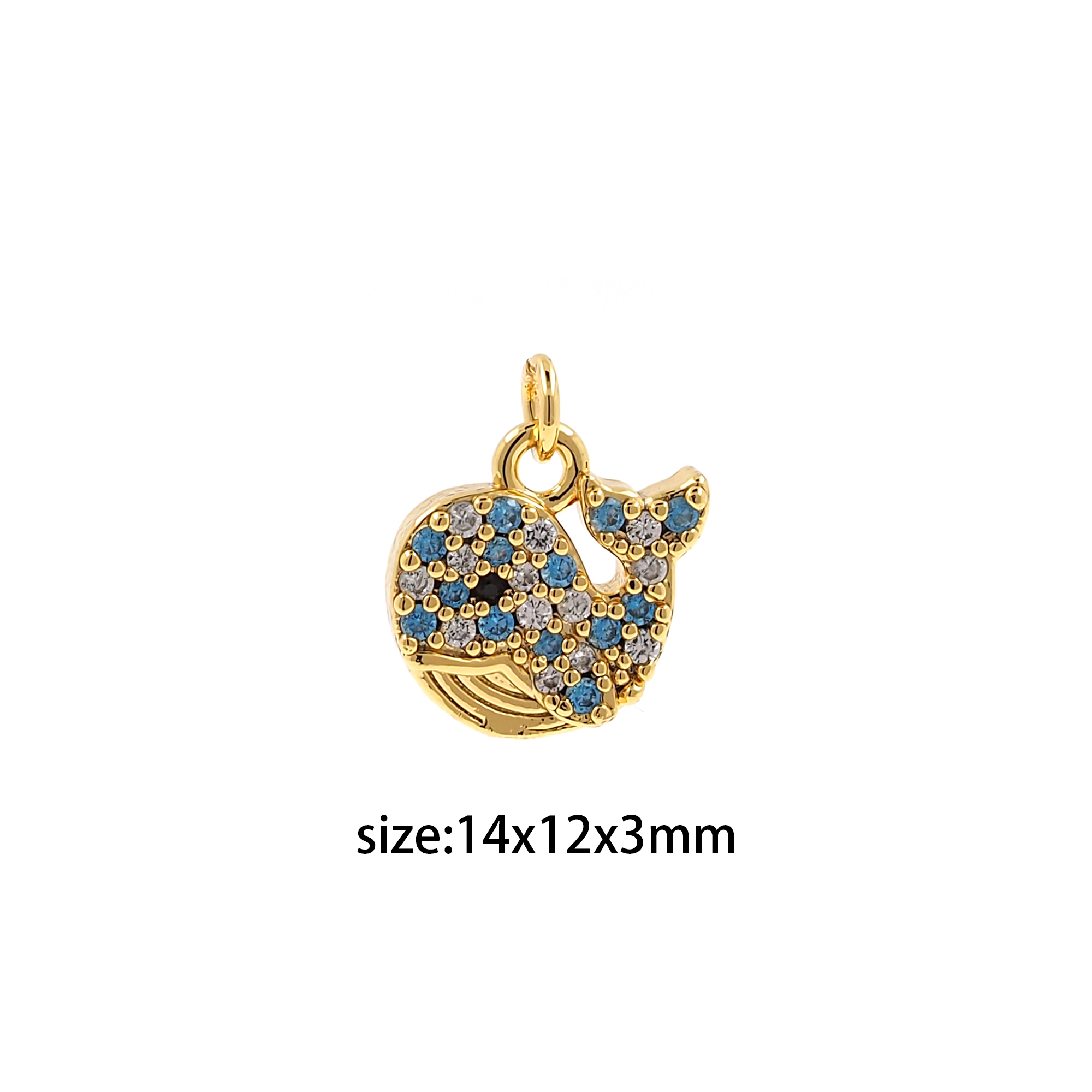 18K Gold Filled Whale Pendant,CZ Micro Pave Cute Whale Charm Earrings Necklace for DIY Jewelry Making Supply