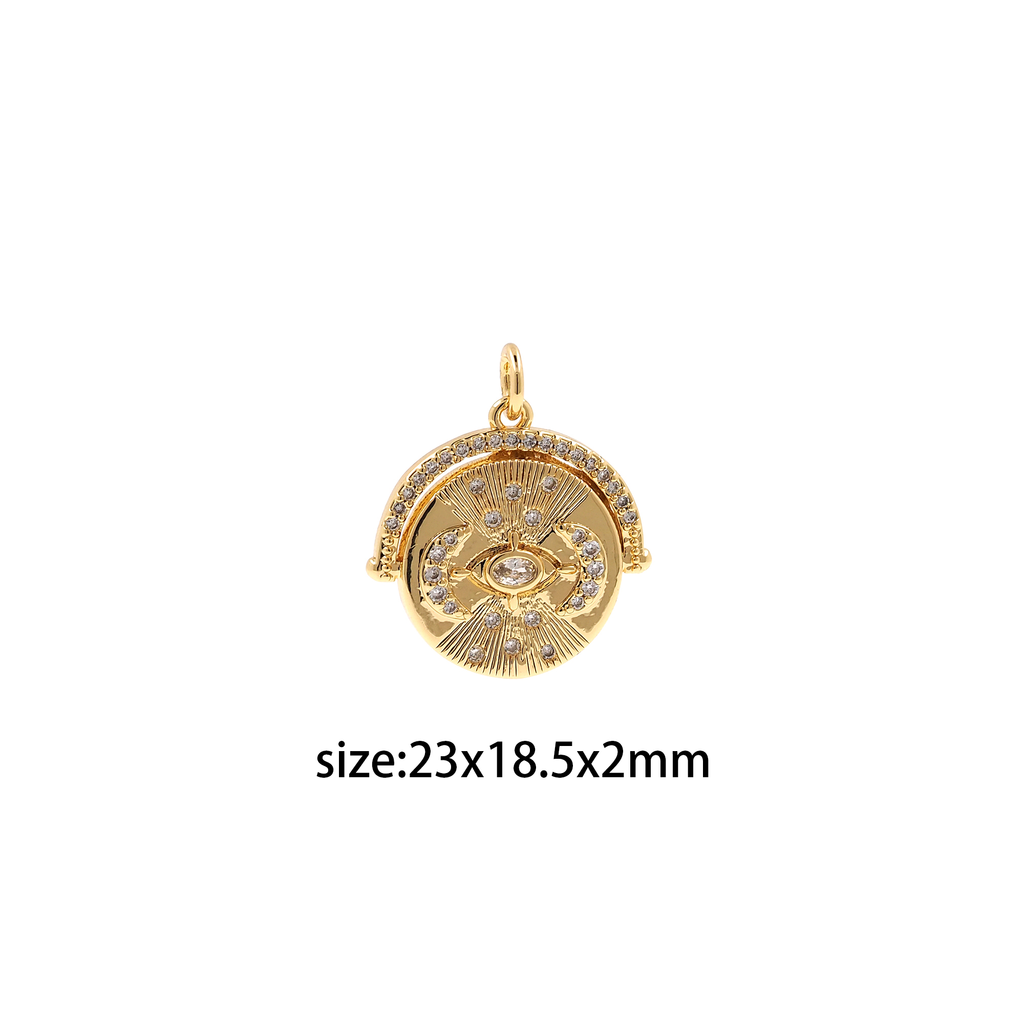 18K Gold Filled Coin Eye Pendant,CZ Micro Pave Amulet Charm Earrings Necklace for DIY Jewelry Making Supply