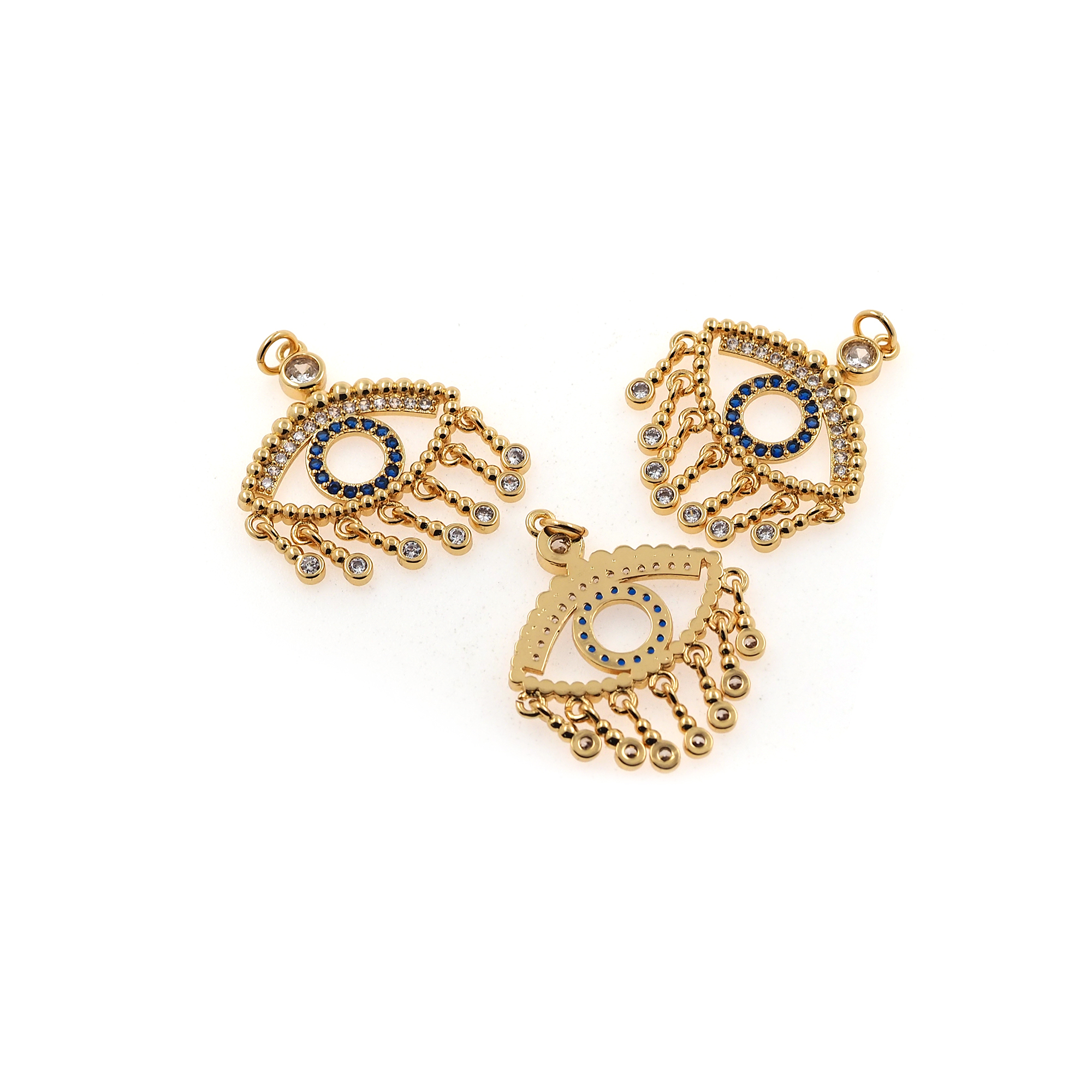 18K Gold Filled Tassel Eye Pendant,CZ Micro Pave Evil Eye Charm Earrings Necklace for DIY Jewelry Making Supply