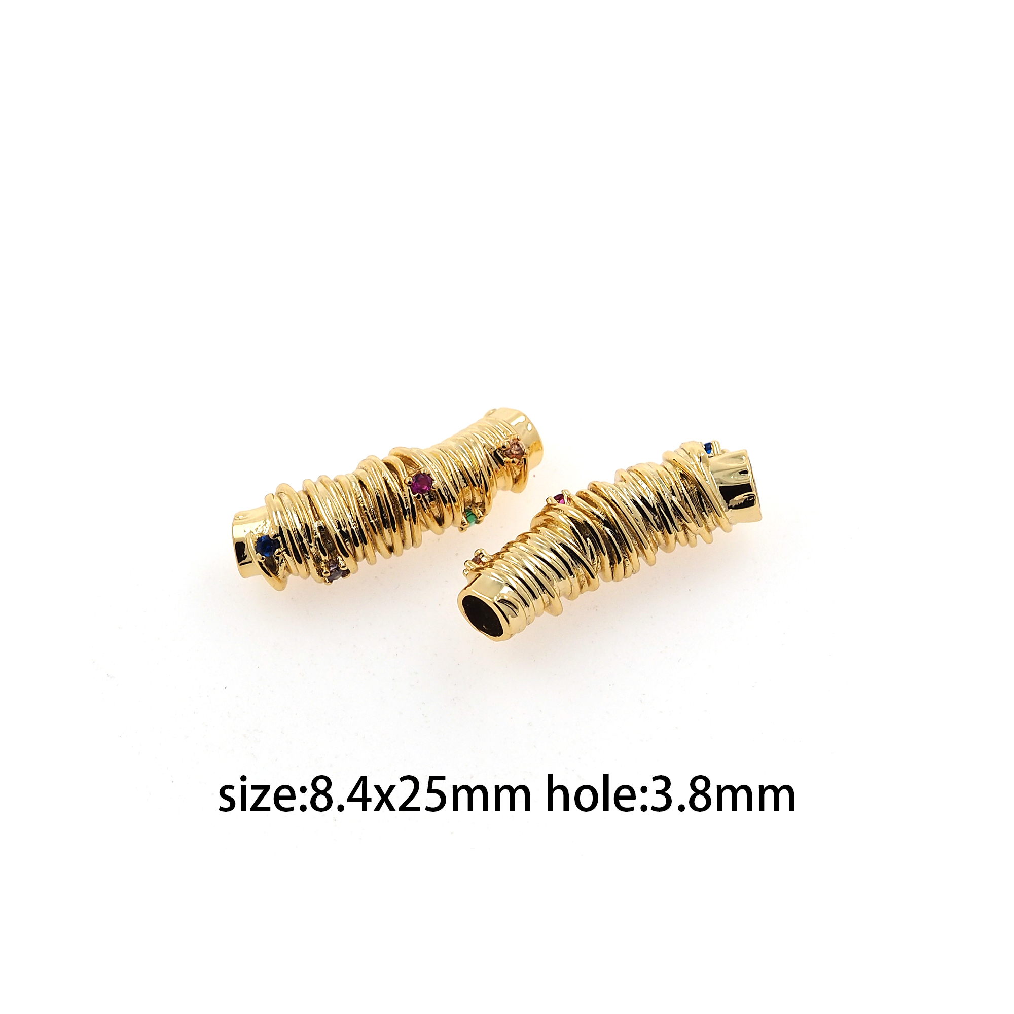 18K Gold Filled Tube Spacer Beads,Irregular Elbow Bead,CZ Micro Pave Long Tube Beads for Bracelet Jewelry Necklace Making Supply
