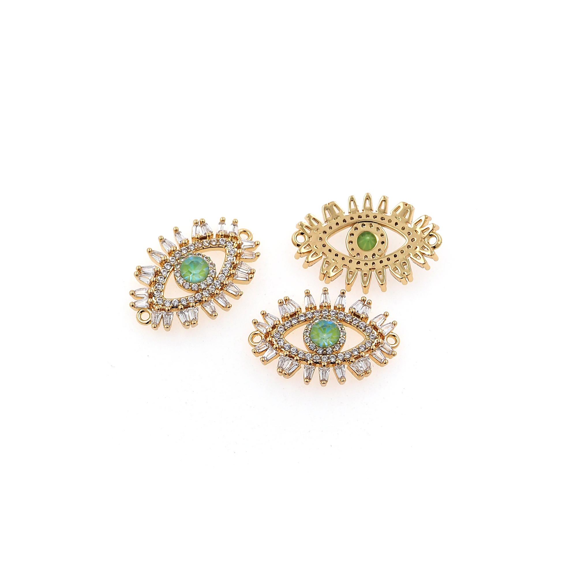 18K Gold Filled Evil Eye Connector,CZ Micro Pave Evil Eye Charm Necklace Bracelet for DIY Jewelry Making Supply