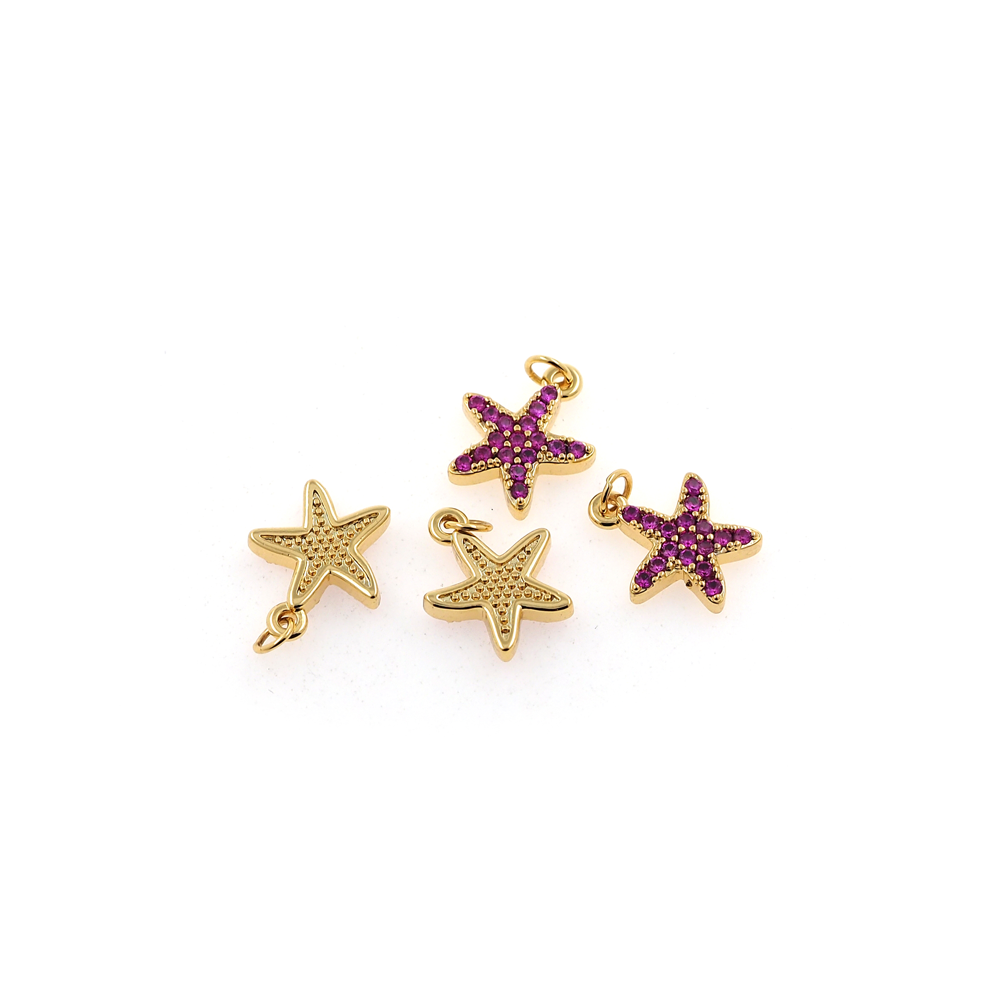 18K Gold Filled Starfish Pendant,CZ Micro Pave Starfish Charm Earrings Necklace for DIY Jewelry Making Supply