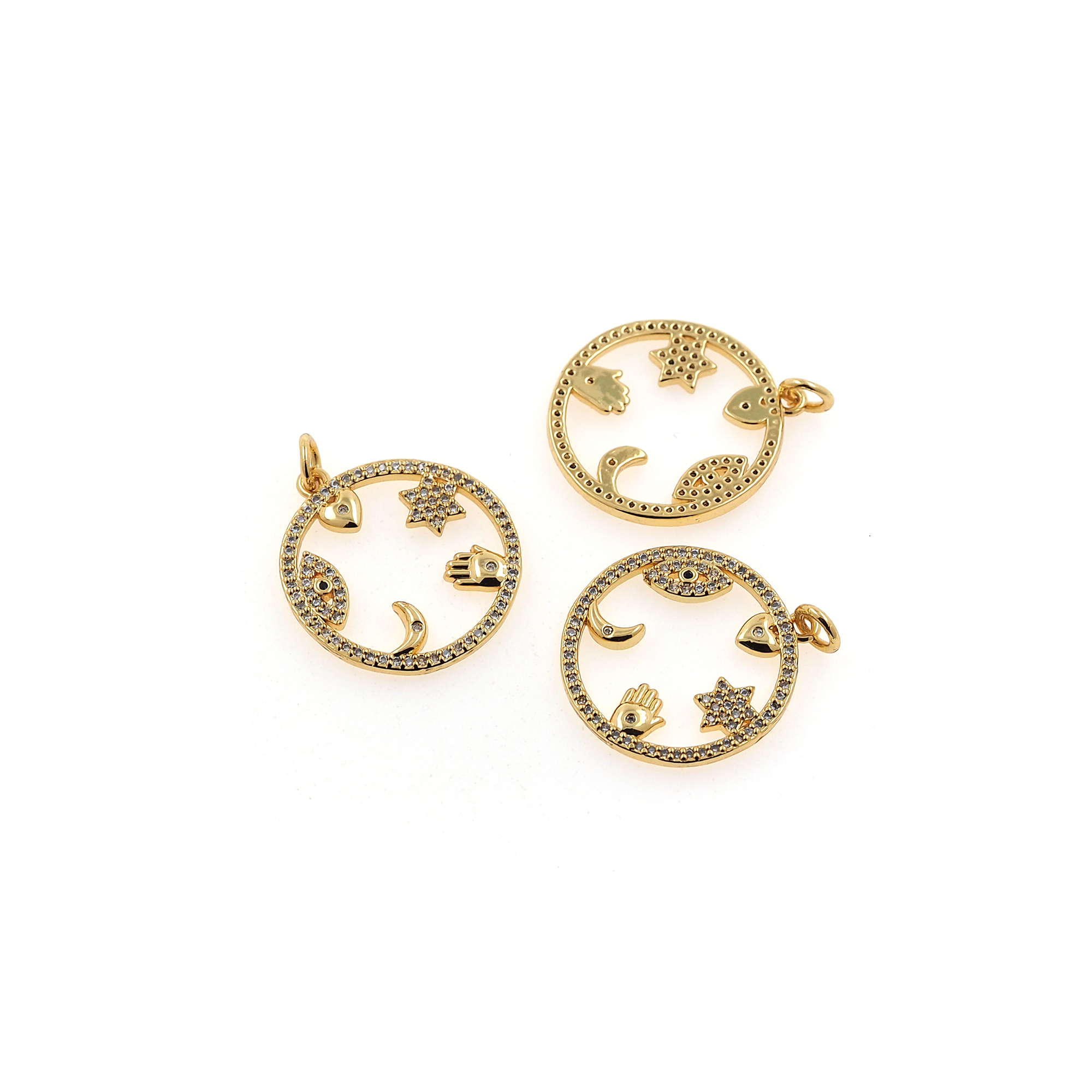 18K Gold Filled Evil Eye Pendant,CZ Evil Eye Charm Earrings Necklace for DIY Jewelry Making Supply