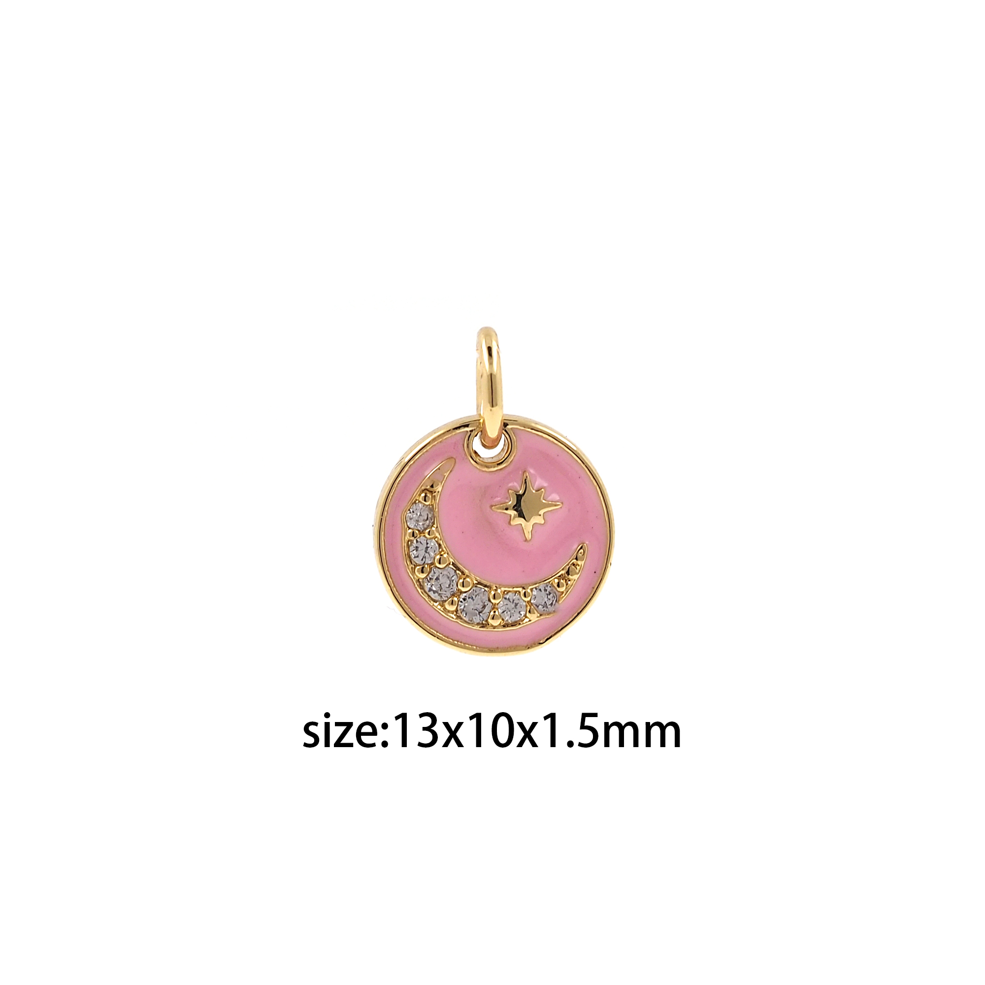 18K Gold Filled Moon Pendant,Enamel Celestial Charm Earrings Necklace for DIY Jewelry Making Supply