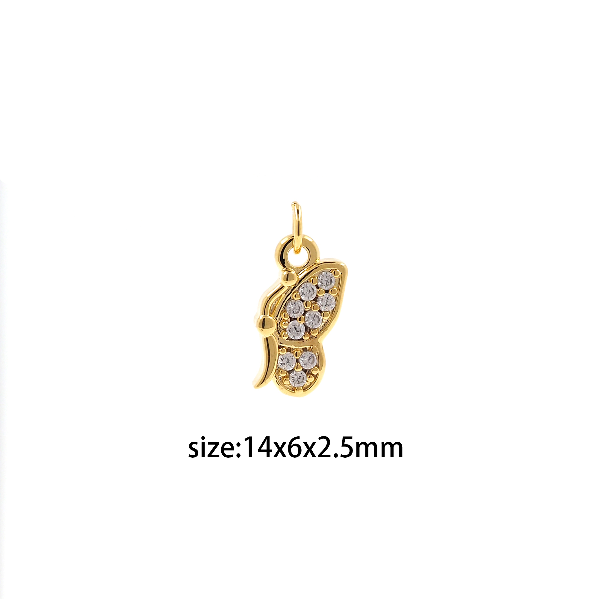 18K Gold Filled Butterfly Pendant,Insect Charm,CZ Micro Pave Butterfly Earrings Necklace for DIY Jewelry Making Supply