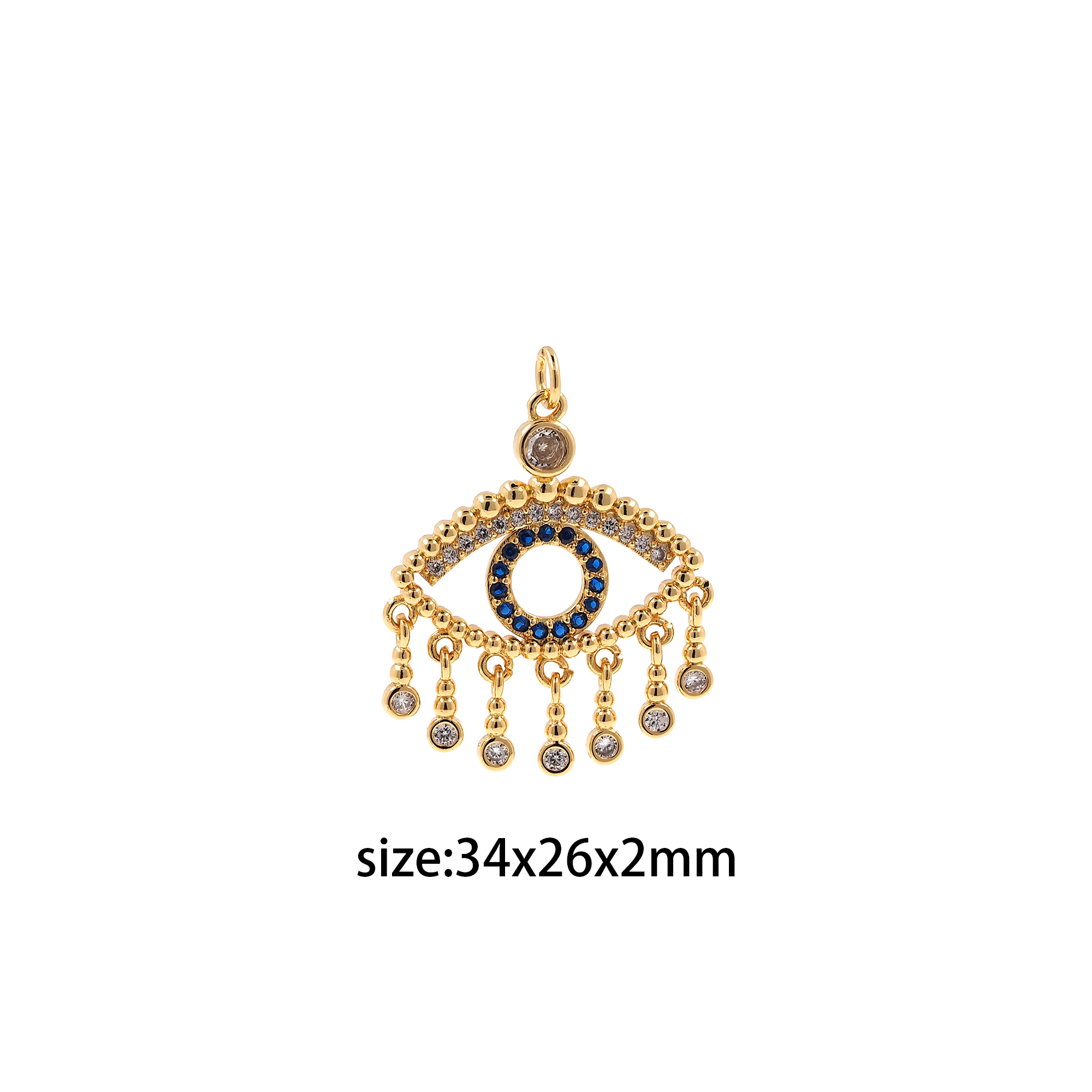 18K Gold Filled Tassel Eye Pendant,CZ Micro Pave Evil Eye Charm Earrings Necklace for DIY Jewelry Making Supply