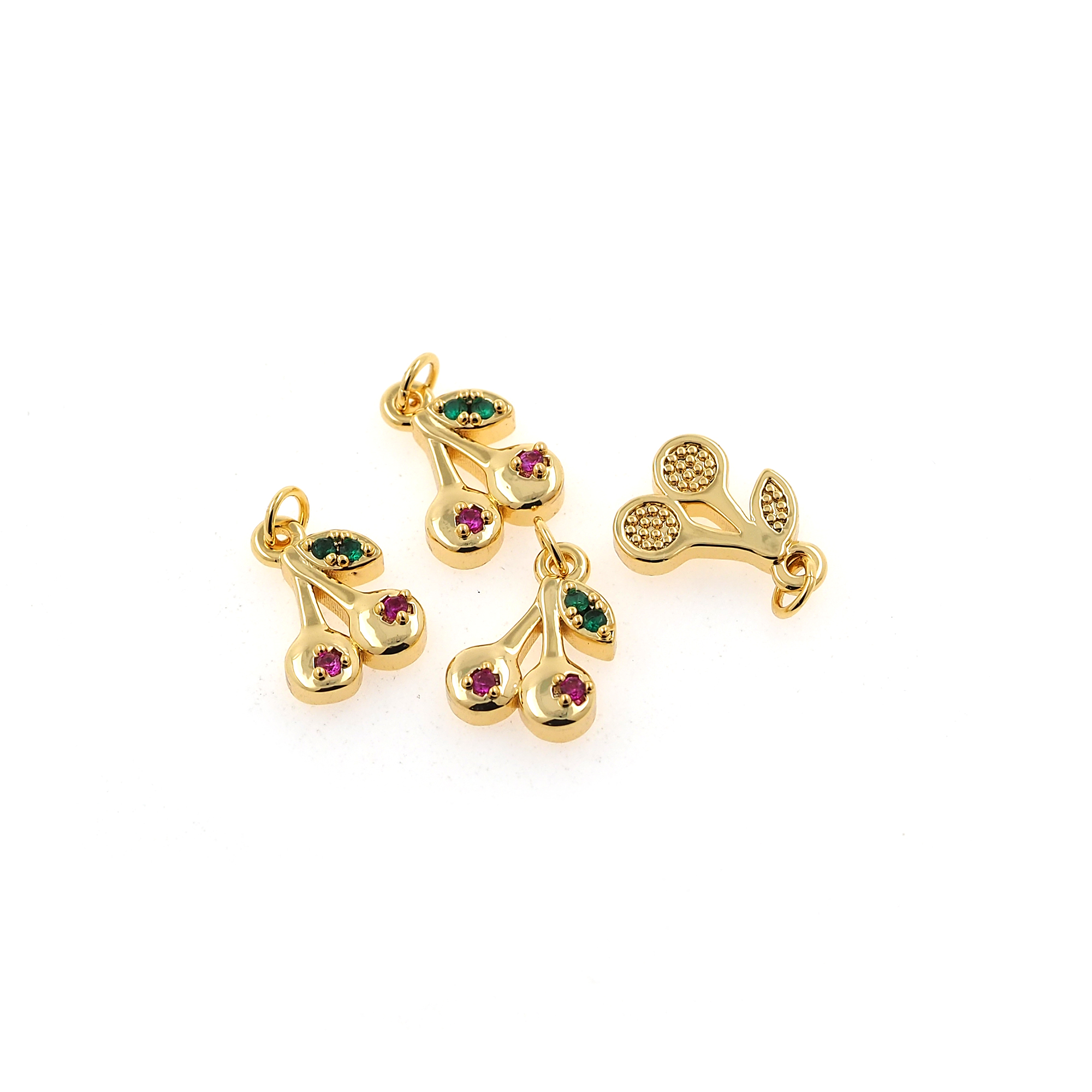 18K Gold Filled Cherry Pendant,Fruit Charm,CZ Micro Pave Cherry Earrings Necklace for DIY Jewelry Making Supply