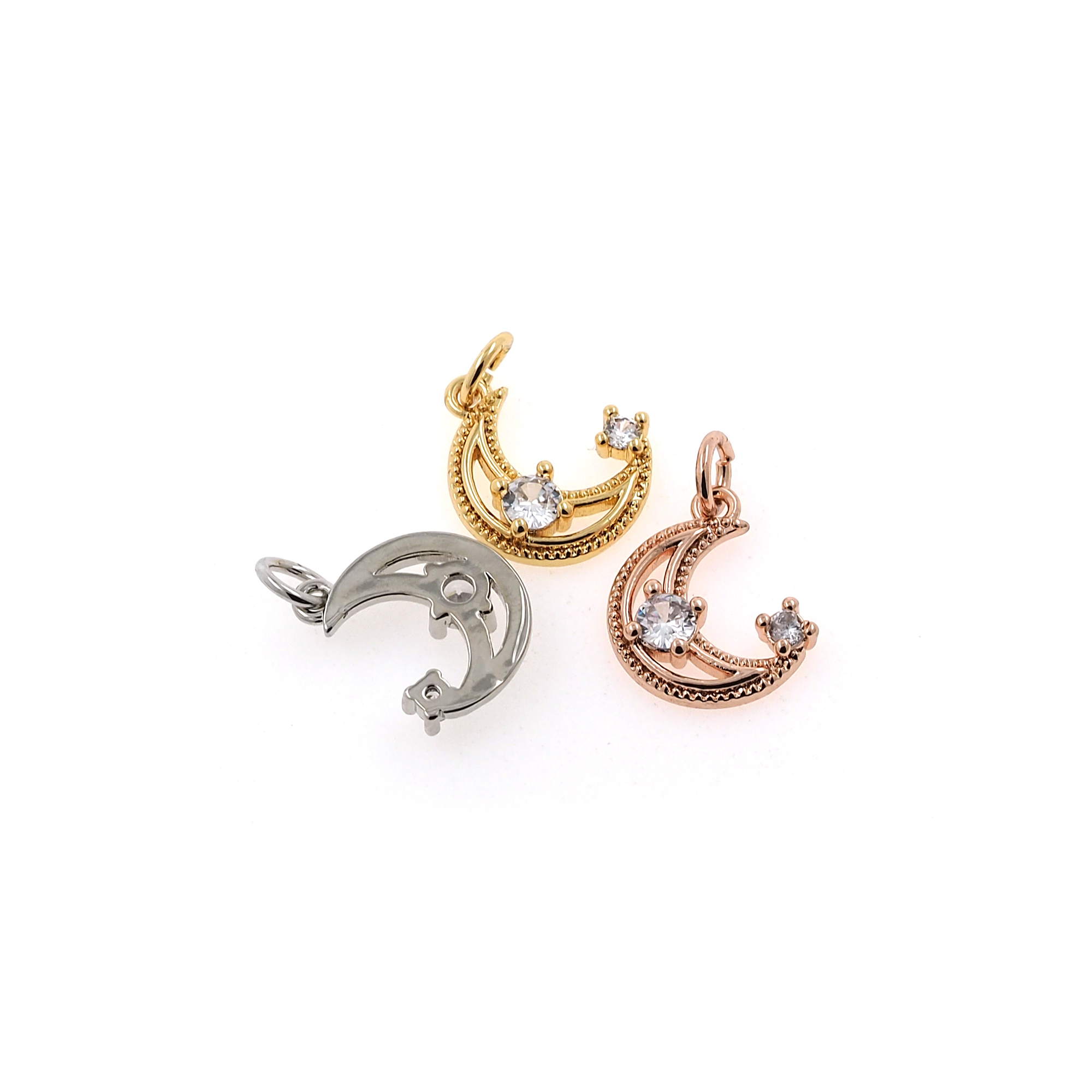 18K Gold Filled Moon Pendant,Tiny Moon Charm Earrings Necklace for DIY Jewelry Making Supply