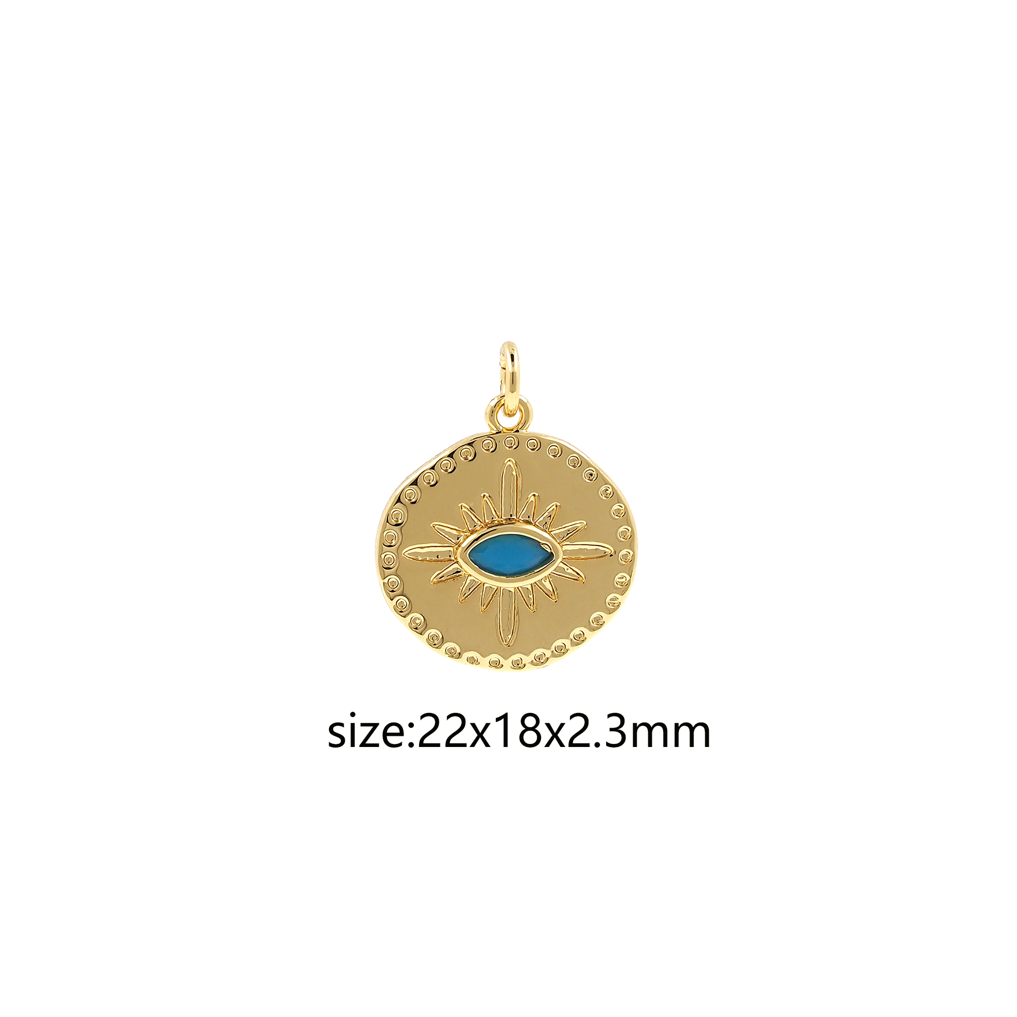 18K Gold Filled Evil Eye Coin Pendant,Round Evil Eye Charm Earrings Necklace for DIY Jewelry Making Supply