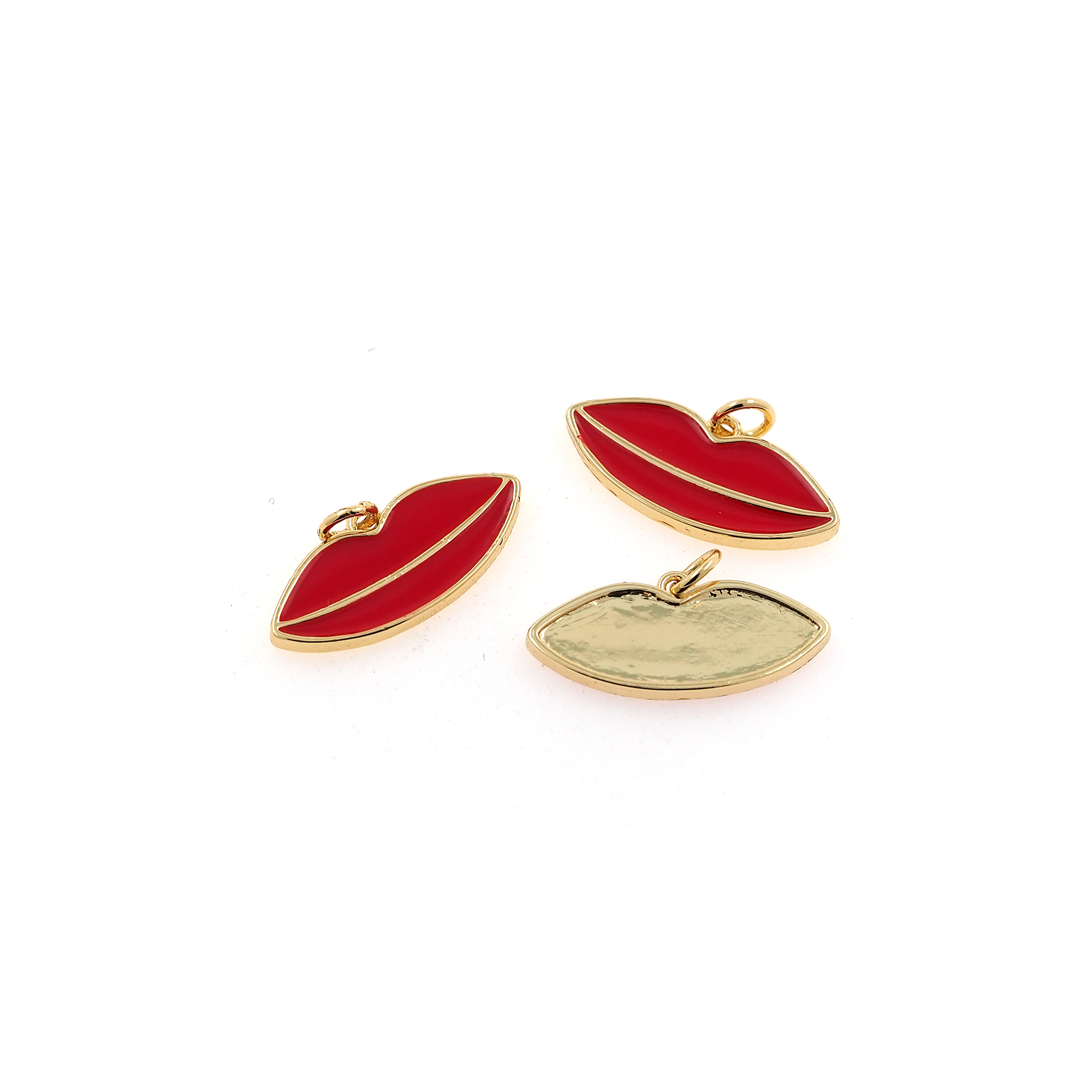 18K Gold Filled Lips Pendant,Enamel Lip Charm Earrings Necklace for DIY Jewelry Making Supply