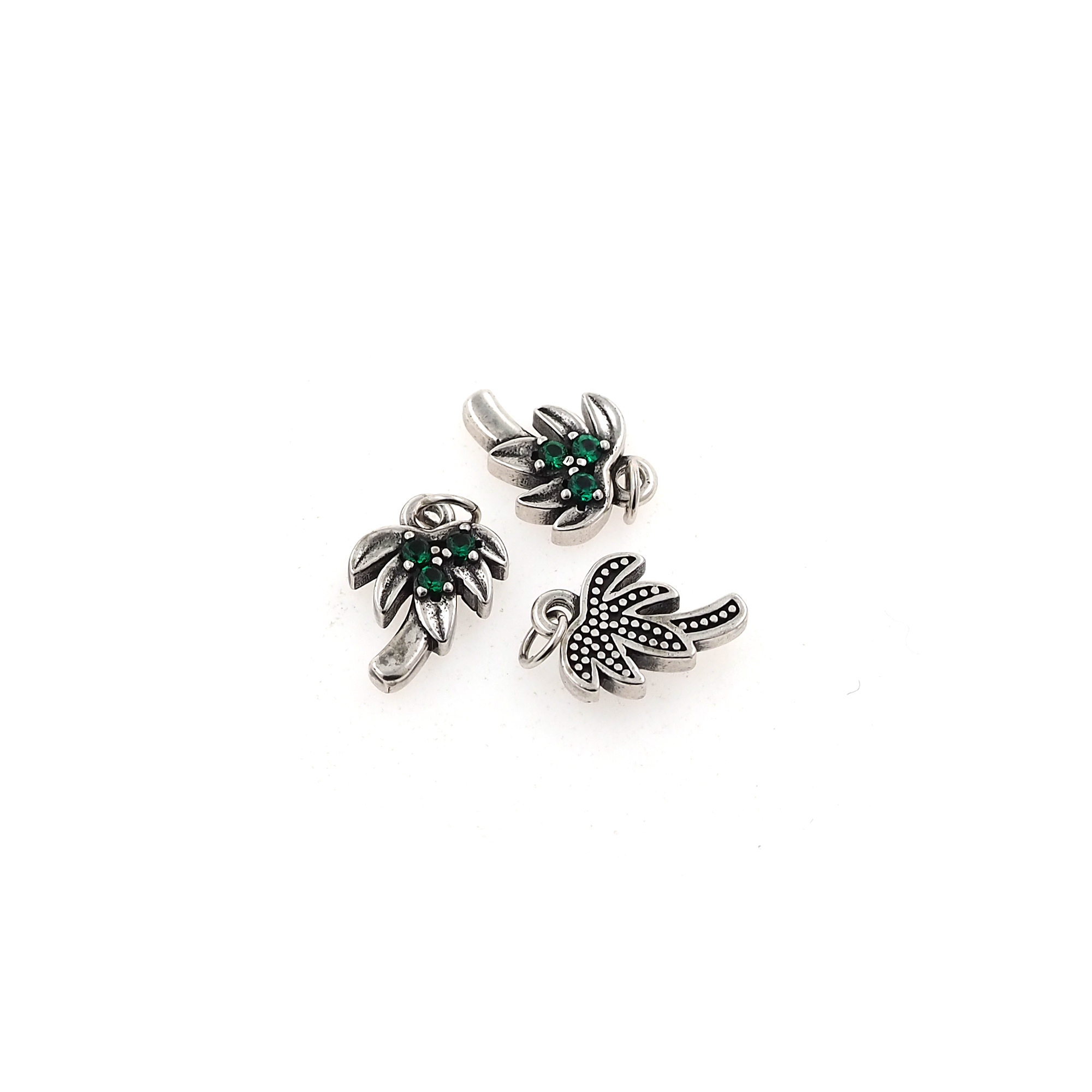 Silver Palm Tree Pendant,CZ Micro Pave Palm Tree Charm Earrings Necklace for DIY Jewelry Making Supply