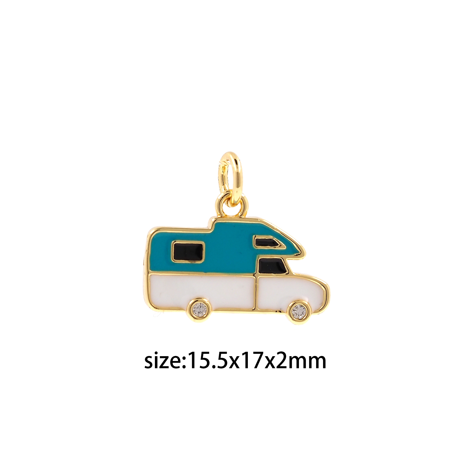18K Gold Filled Car Pendant,Enamel Caravan Charm Earrings Necklace for DIY Jewelry Making Supply