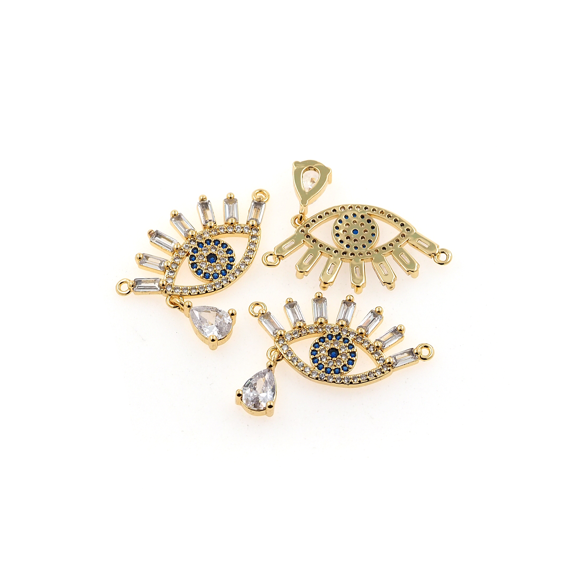 18K Gold Filled Evil Eye Pendant,CZ Micro Pave Greek Eye Charm Earrings Necklace for DIY Jewelry Making Supply
