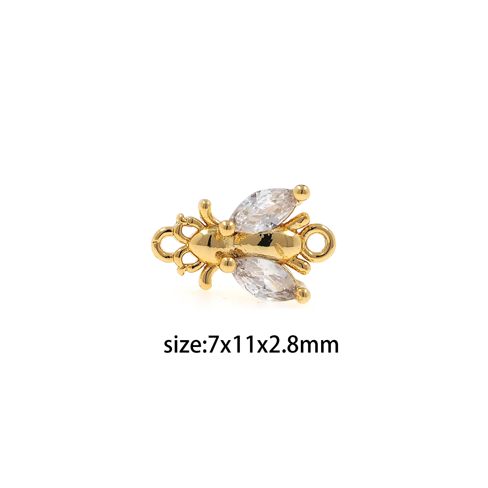 18K Gold Filled Bee Connector,CZ Micro Pave Bee Charm Necklace Bracelet for DIY Jewelry Making Supply