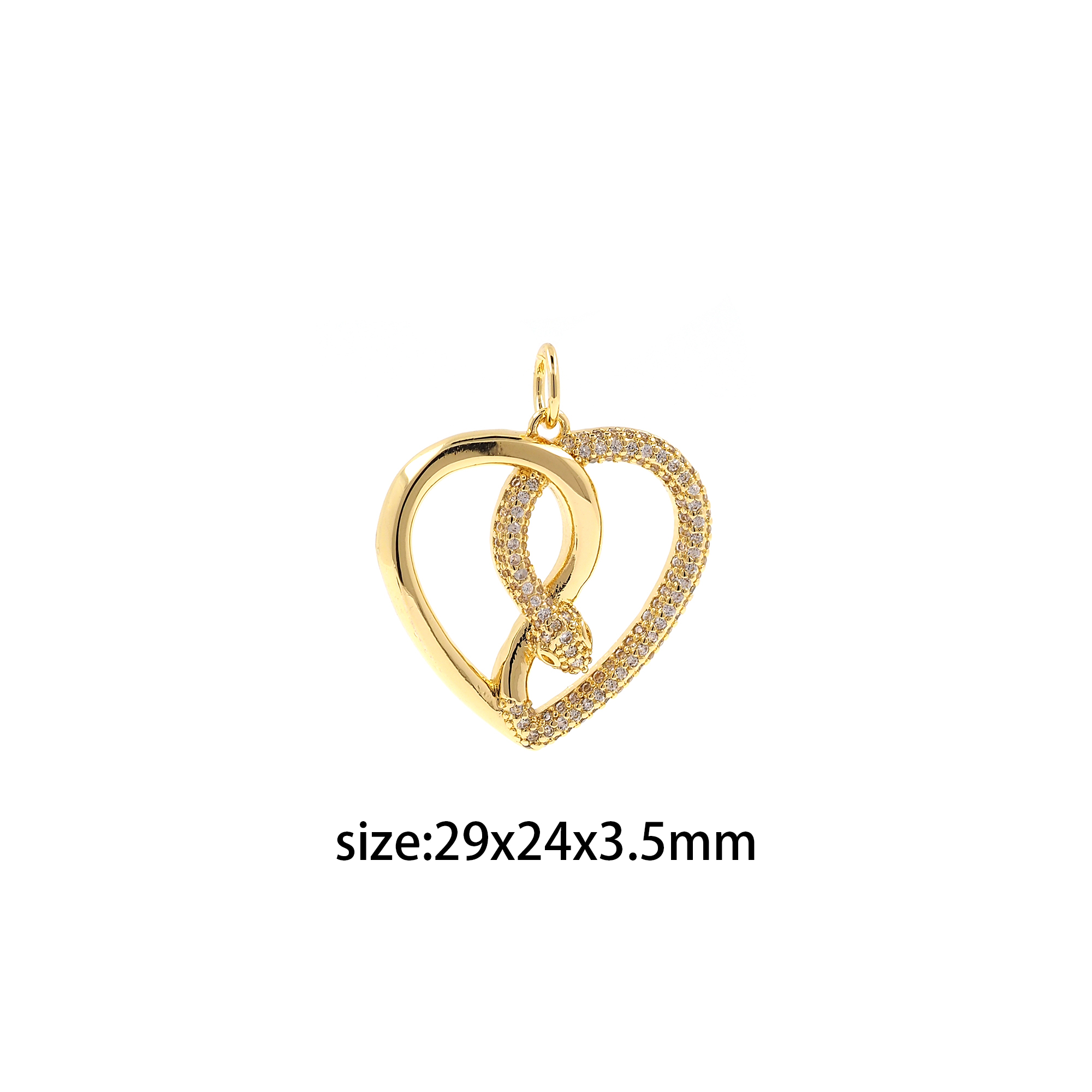 18K Gold Filled Heart Snake Pendant,CZ Micro Pave Snake Charm Earrings Necklace for DIY Jewelry Making Supply