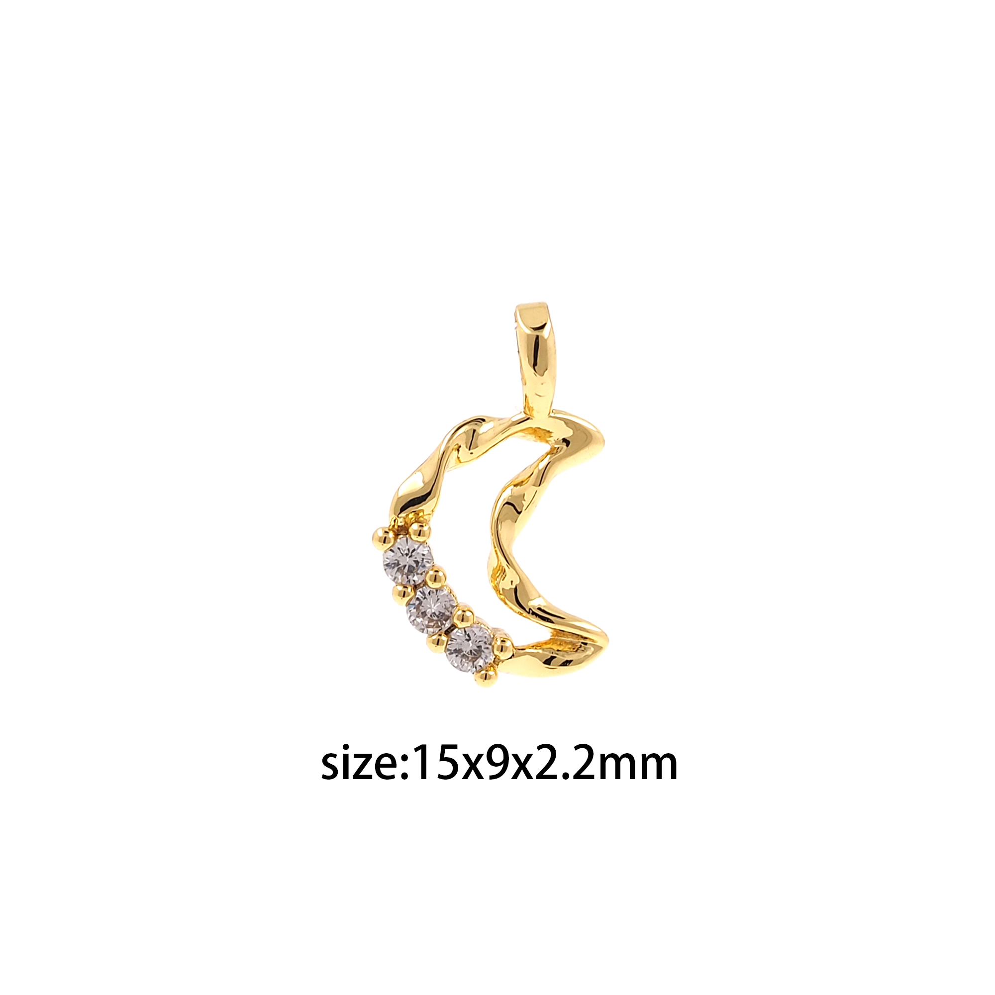 18K Gold Filled Moon Pendant,CZ Micro Pave Moon Charm Earrings Necklace for DIY Jewelry Making Supply