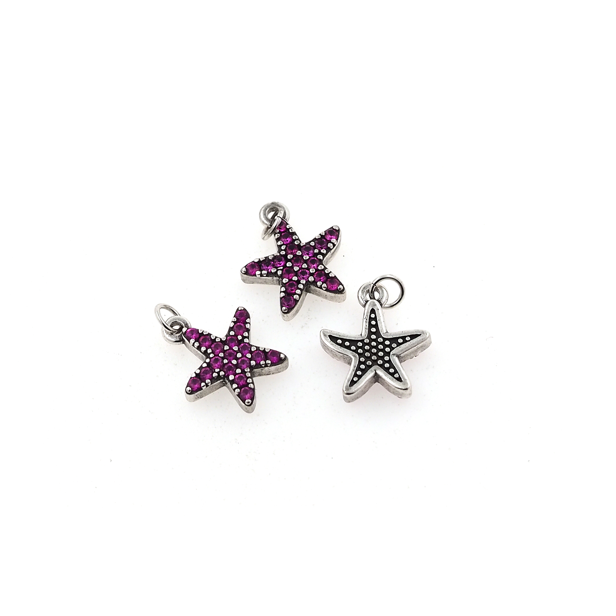 Silver Starfish Pendant,CZ Micro Pave Starfish Charm Earrings Necklace for DIY Jewelry Making Supply