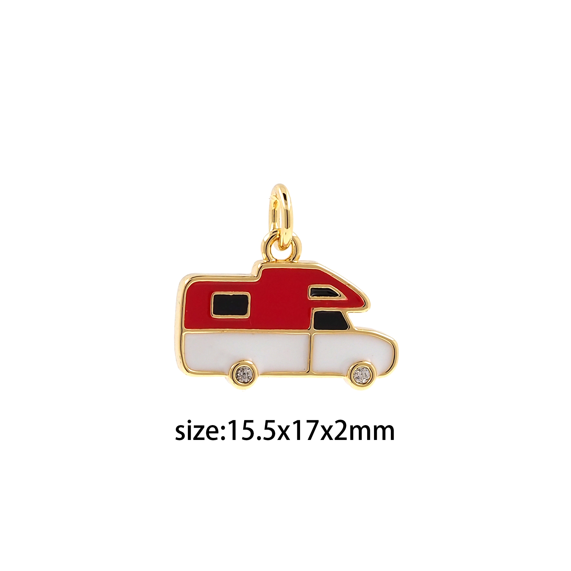 18K Gold Filled Car Pendant,Enamel Caravan Charm Earrings Necklace for DIY Jewelry Making Supply