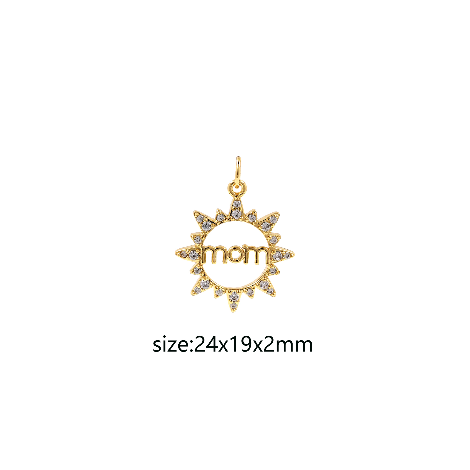 18K Gold Filled Mom Pendant,CZ Micro Pave Sun Mom Charm Earrings Necklace for DIY Jewelry Making Supply