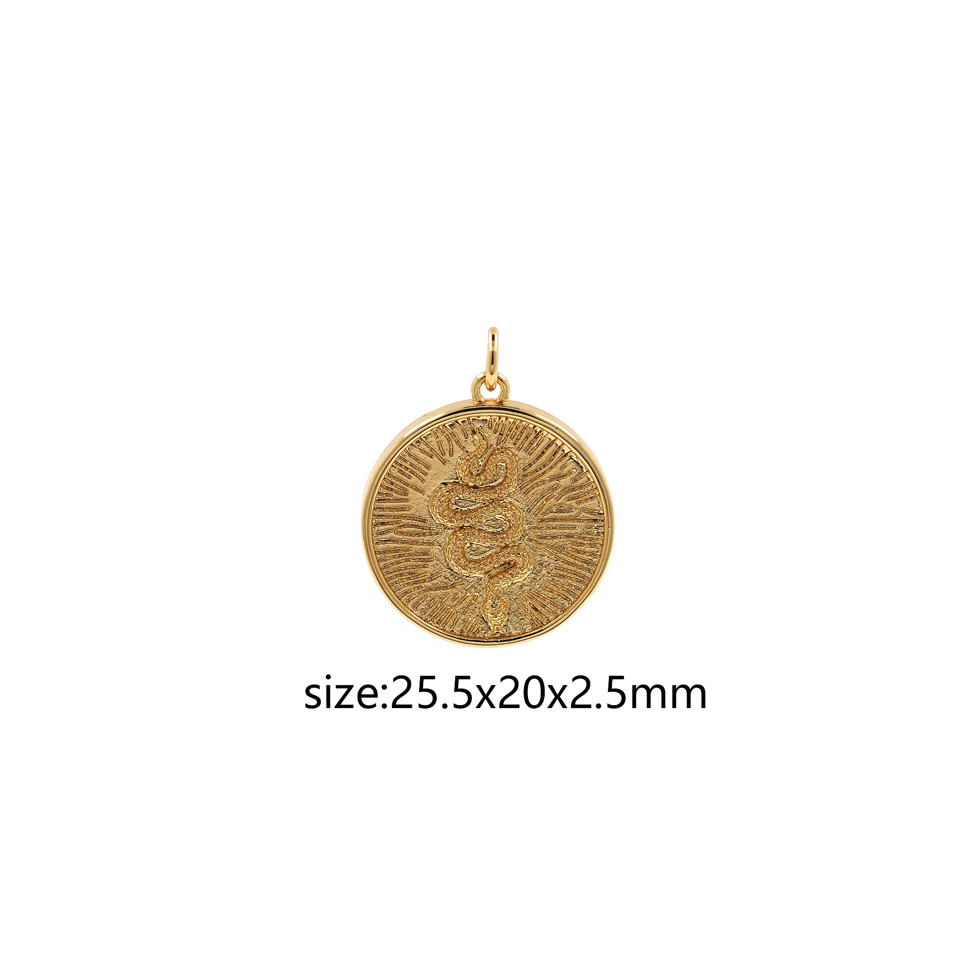 18K Gold Filled Snake Coin Pendant,Reptile Charm,Cute Snake Earrings Necklace for DIY Jewelry Making Supply