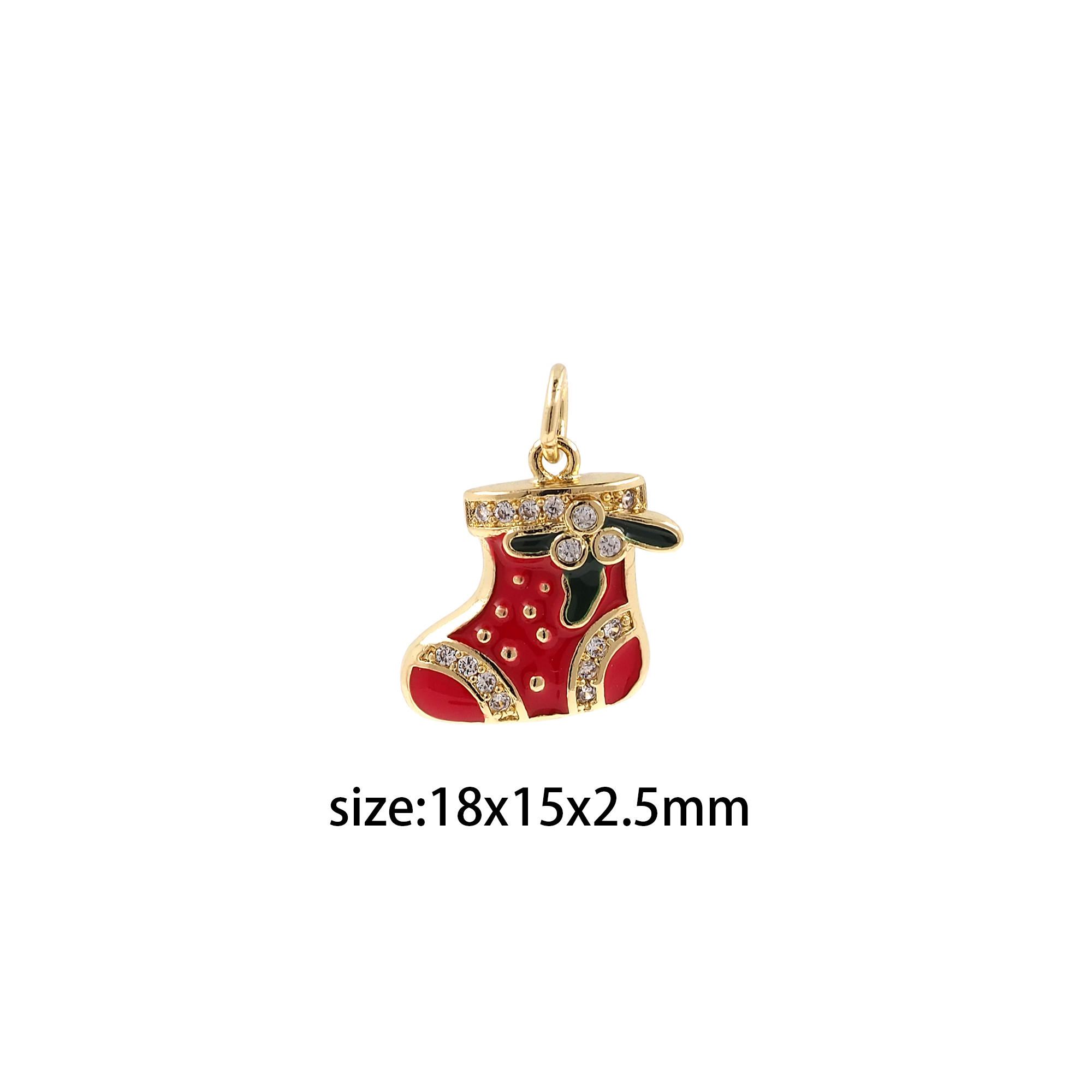 18K Gold Filled Christmas Stocking Pendant,CZ Micro Pave Christmas Charm Earrings Necklace for DIY Jewelry Making Supply