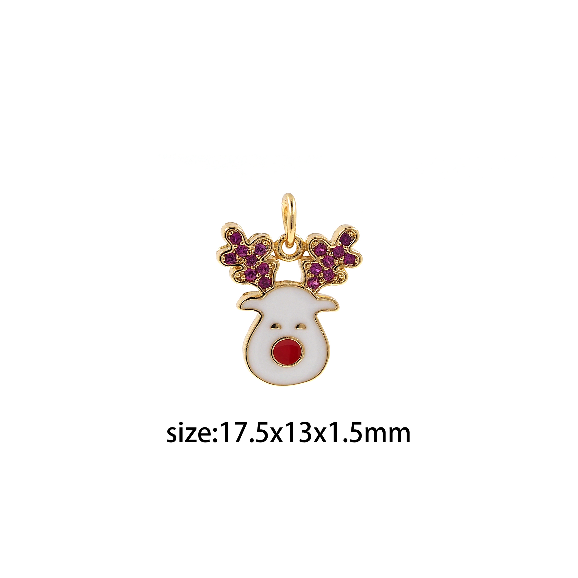 18K Gold Filled Christmas Deer Pendant,Enamel Reindeer Charm Earrings Necklace for DIY Jewelry Making Supply