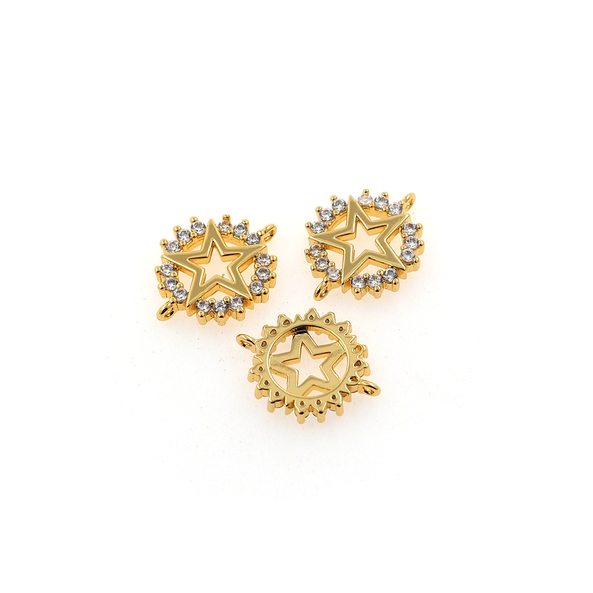 18K Gold Filled Star Connector,Celestial Charm,CZ Micro Pave Star Necklace Bracelet for DIY Jewelry Making Supply