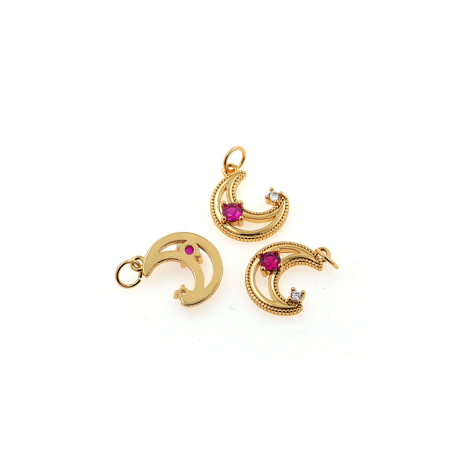 18K Gold Filled Moon Pendant,Tiny Moon Charm Earrings Necklace for DIY Jewelry Making Supply