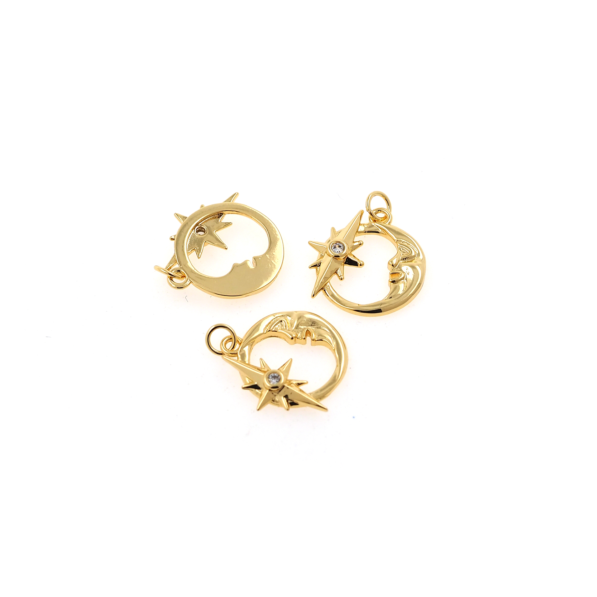 18K Gold Filled Moon Pendant,Celestial Charm Earrings Necklace for DIY Jewelry Making Supply