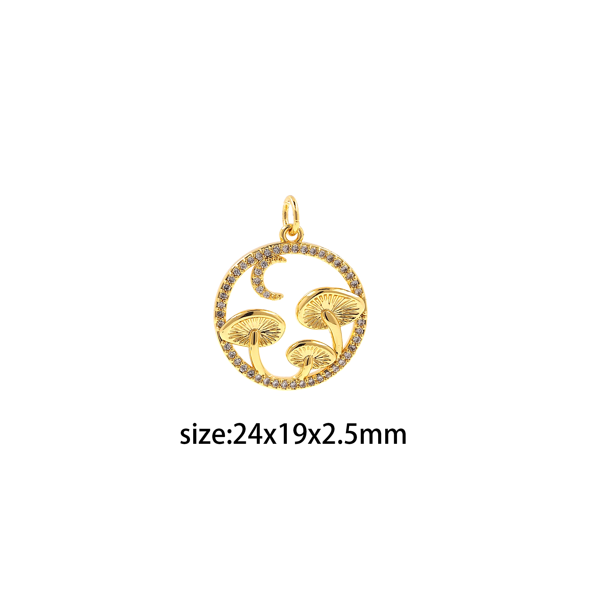 18K Gold Filled Mushroom Pendant,CZ Micro Pave Mushroom Charm Earrings Necklace for DIY Jewelry Making Supply
