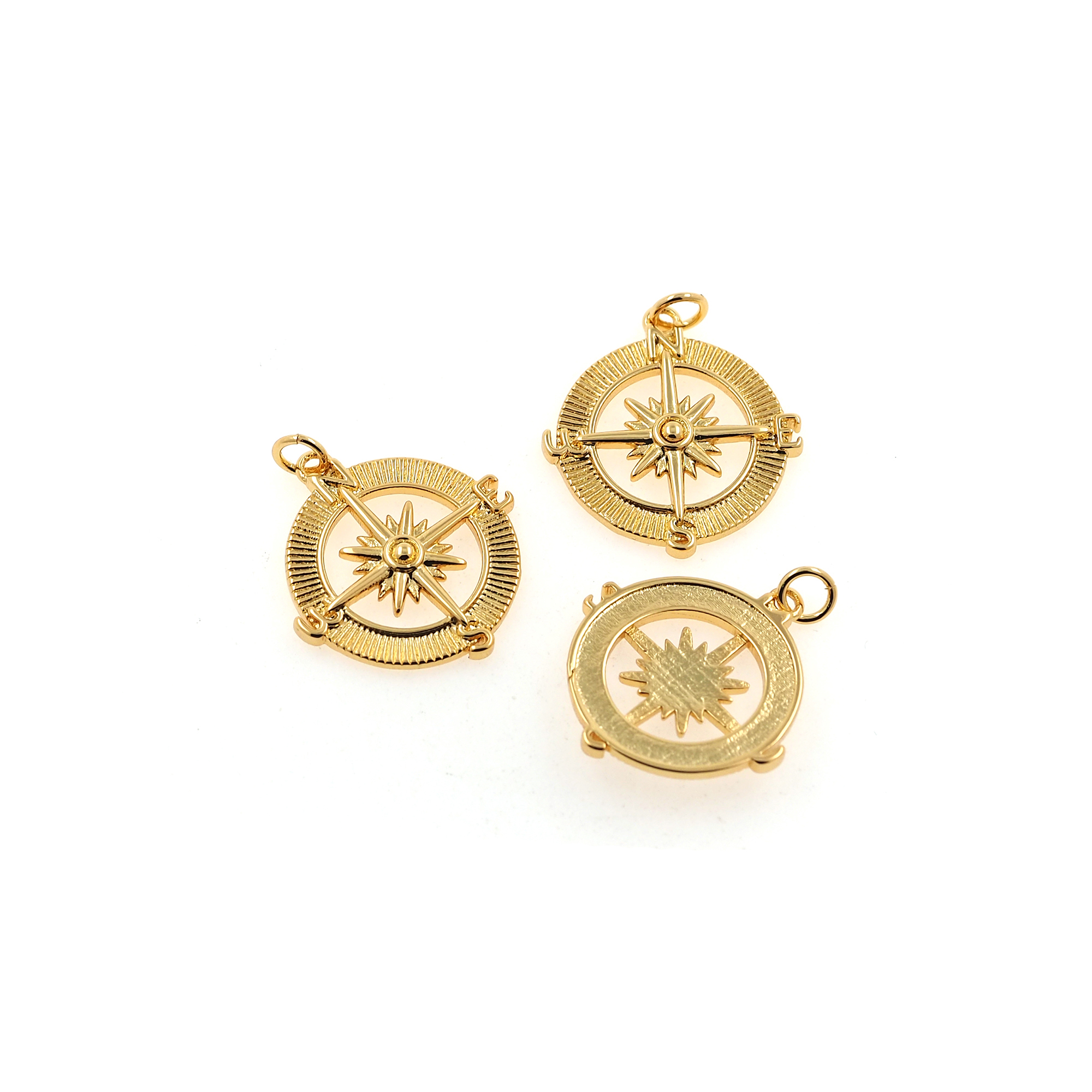 18K Gold Filled Compass Pendant,Dainty Compass Charm Earrings Necklace for DIY Jewelry Making Supply