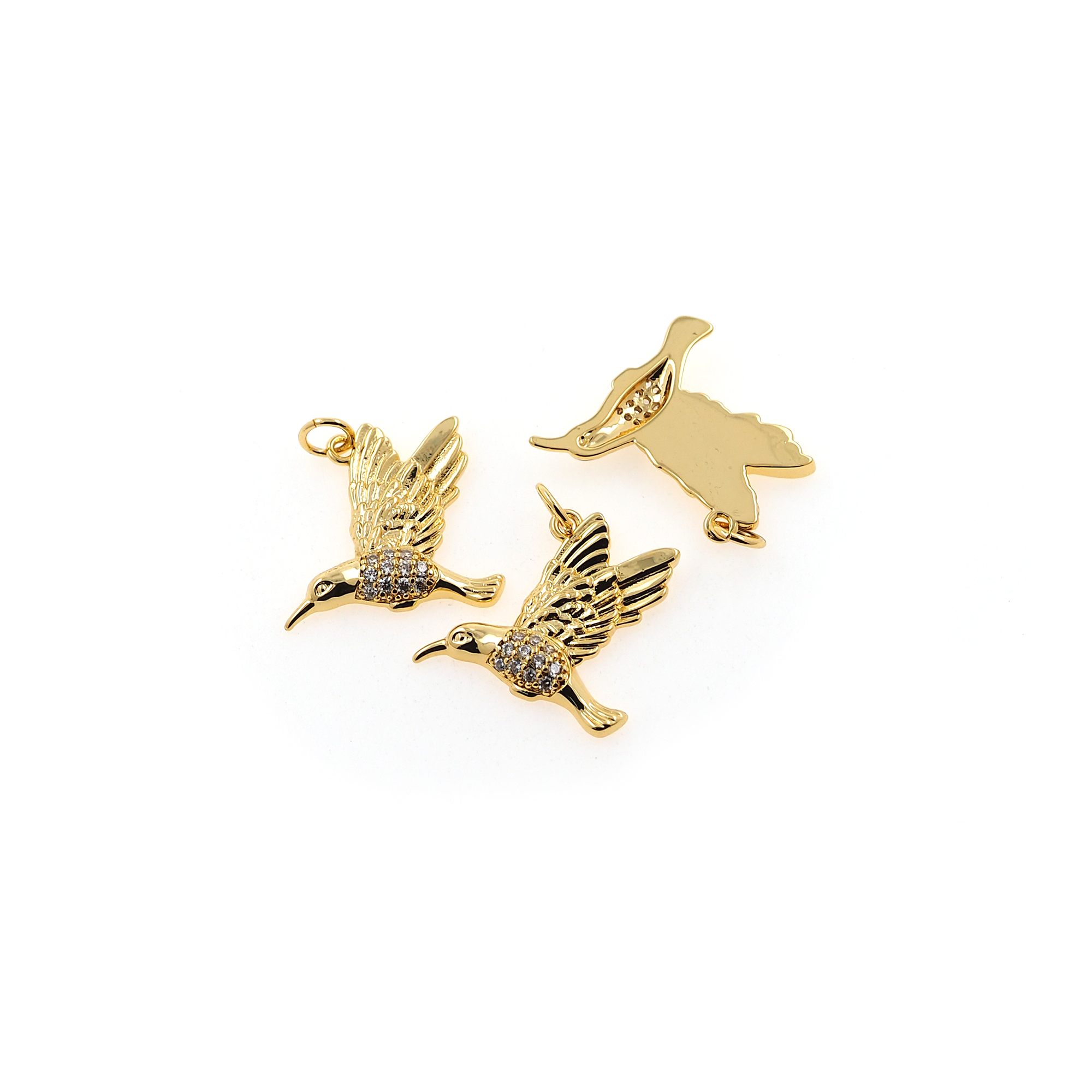 18K Gold Filled Bird Pendant,Tiny Bird Charm Earrings Necklace for DIY Jewelry Making Supply