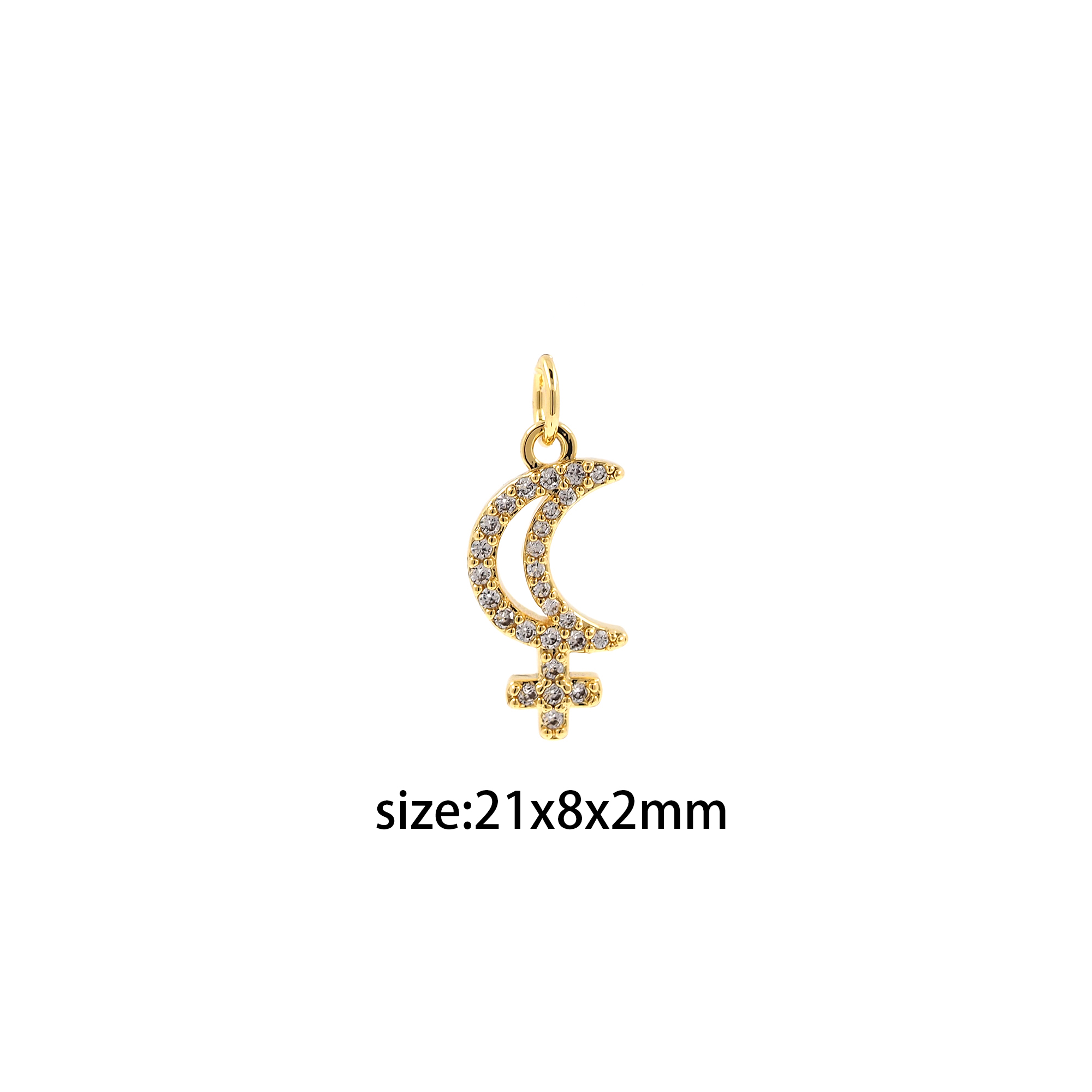 18K Gold Filled Lilith Symbol Pendant,CZ Micro Pave Moon Cross Charm Earrings Necklace for DIY Jewelry Making Supply