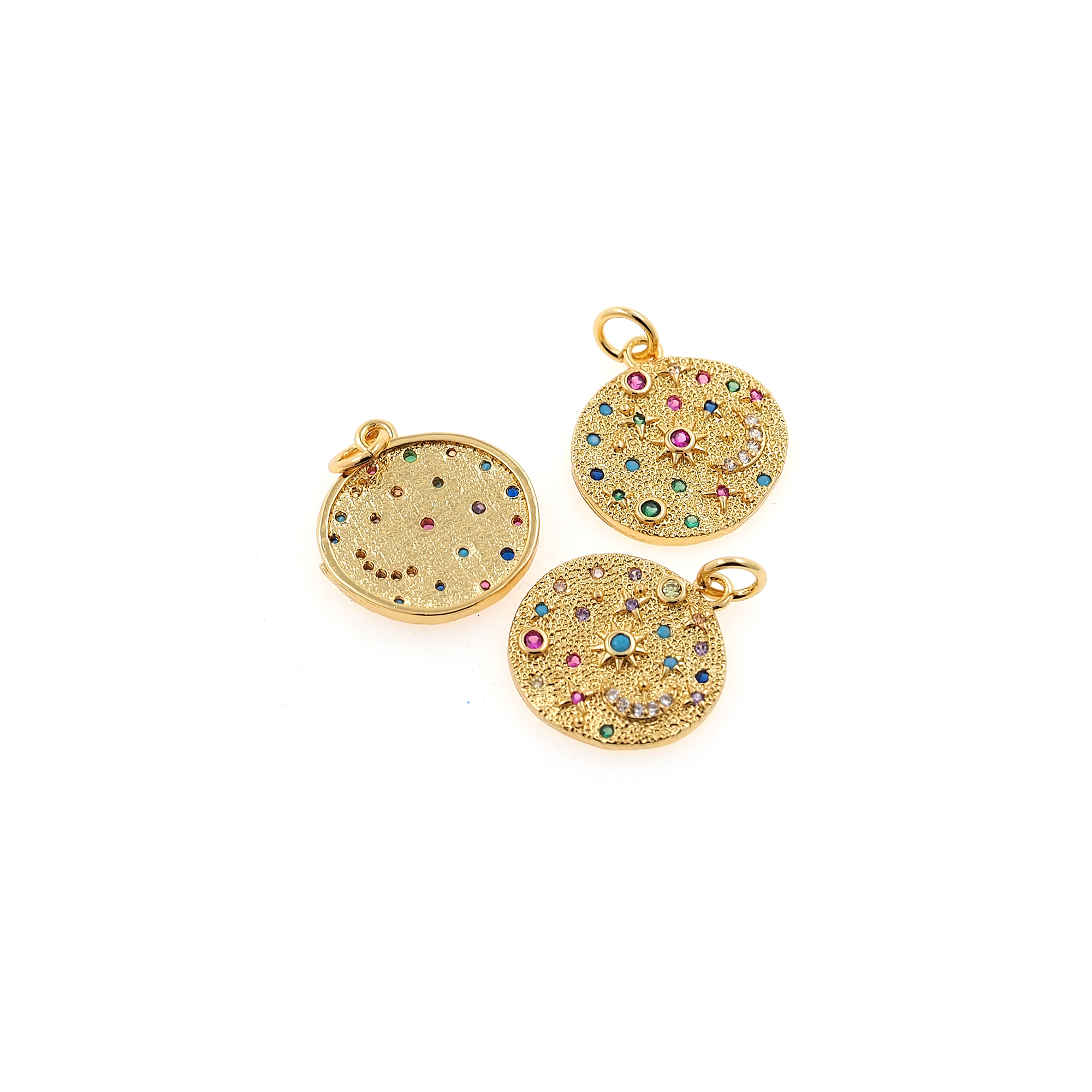 18K Gold Filled Celestial Pendant,CZ Micor Pave Star Moon Charm Earrings Necklace for DIY Jewelry Making Supply