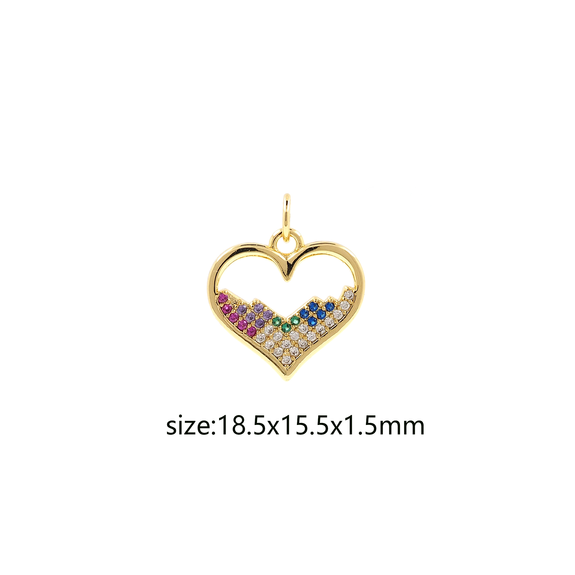 18K Gold Filled Heart Pendant,CZ Micro Pave Heart Charm Earrings Necklace for DIY Jewelry Making Supply