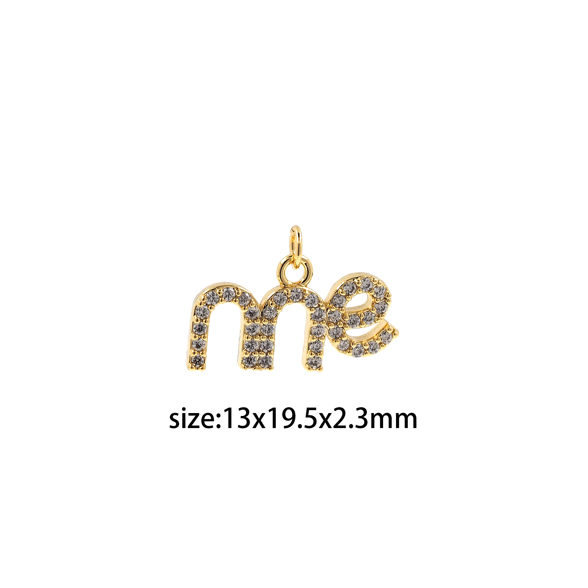 18K Gold Filled Me Pendant,English Charm,CZ Micro Pave Me Earrings Necklace for DIY Jewelry Making Supply